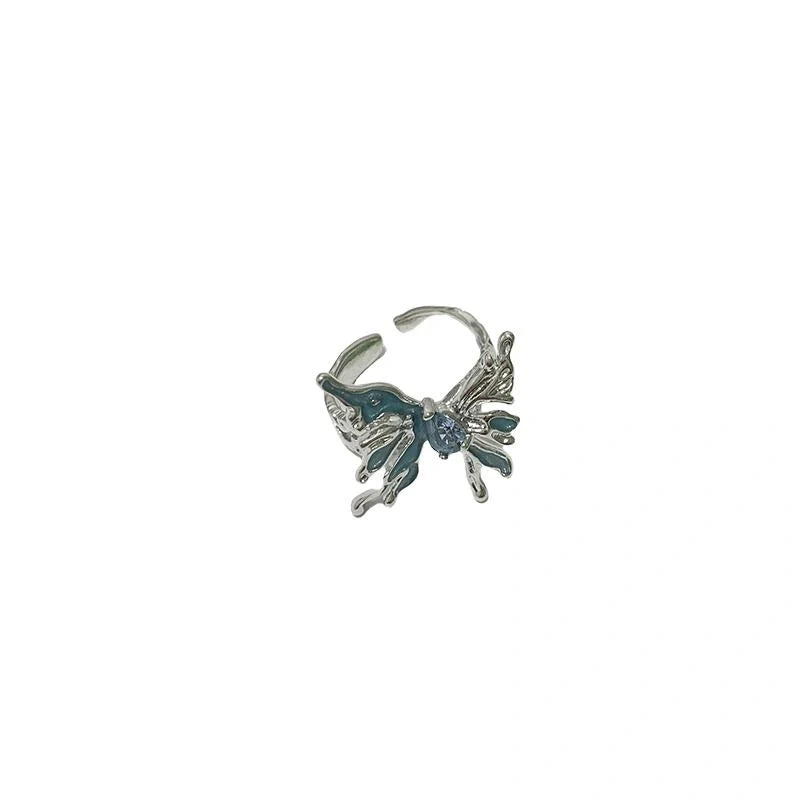 Adjustable Frost Blue Butterfly Ring