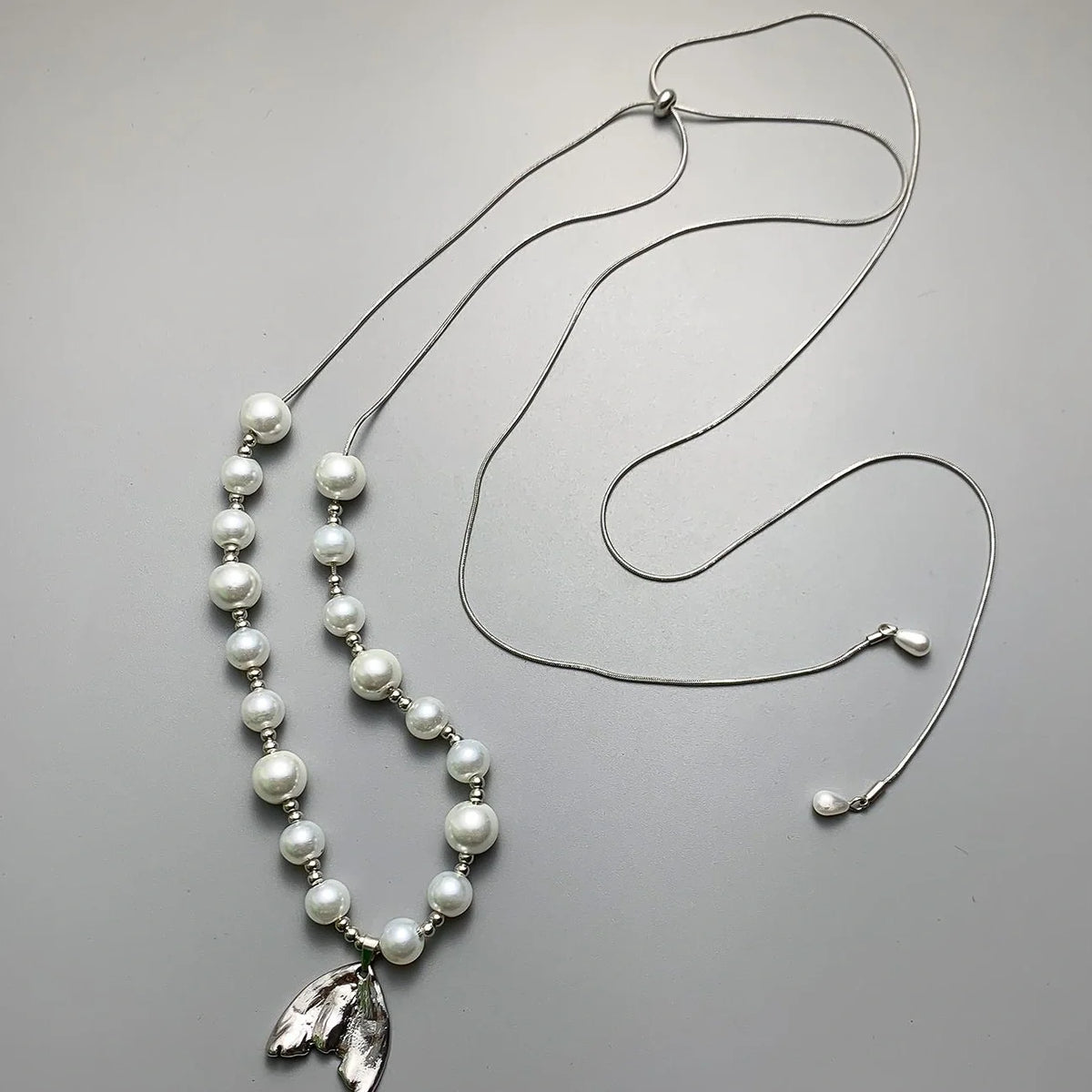 Adjustable Pearl Pendant Drop Necklace