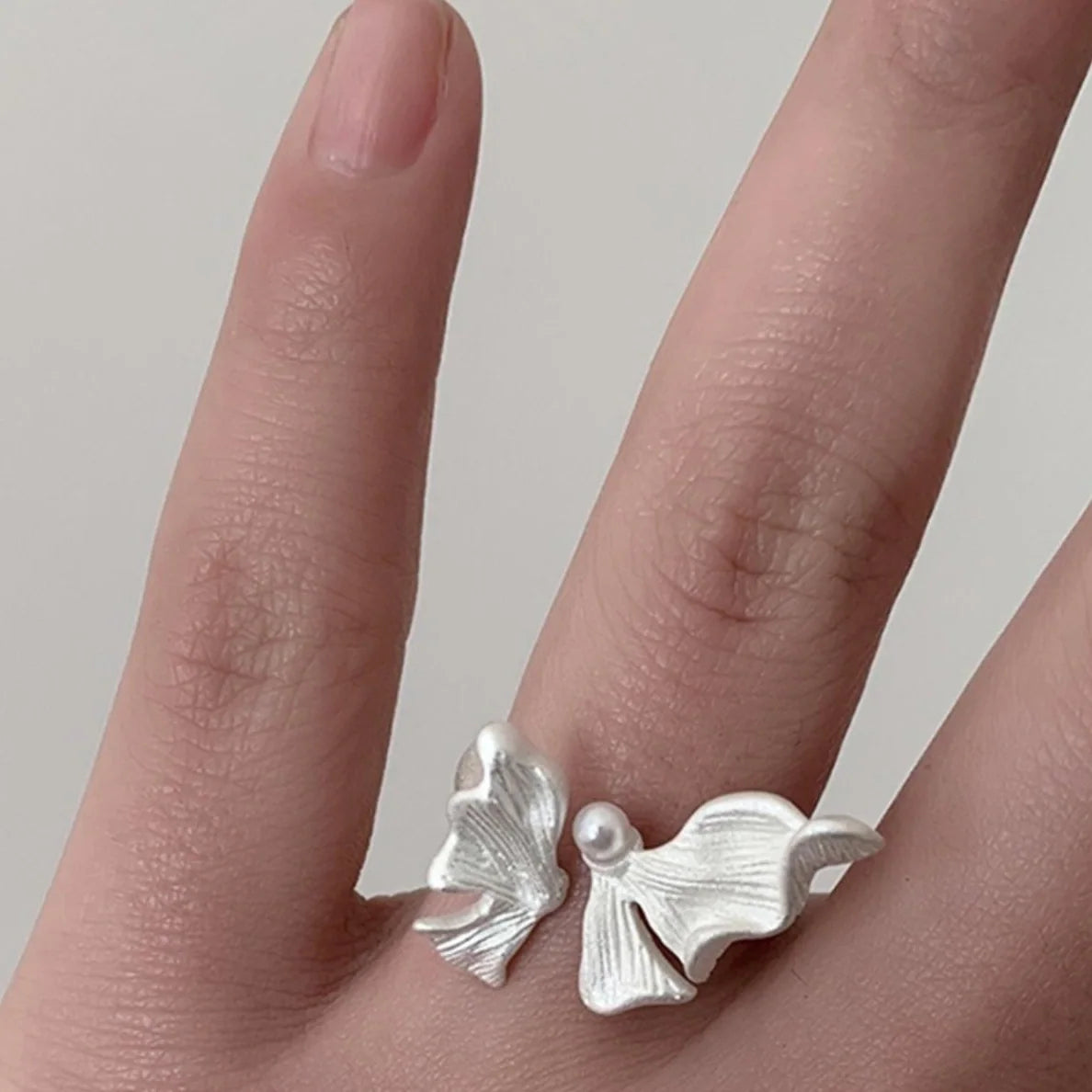 Adjustable Silver White Butterfly Ring