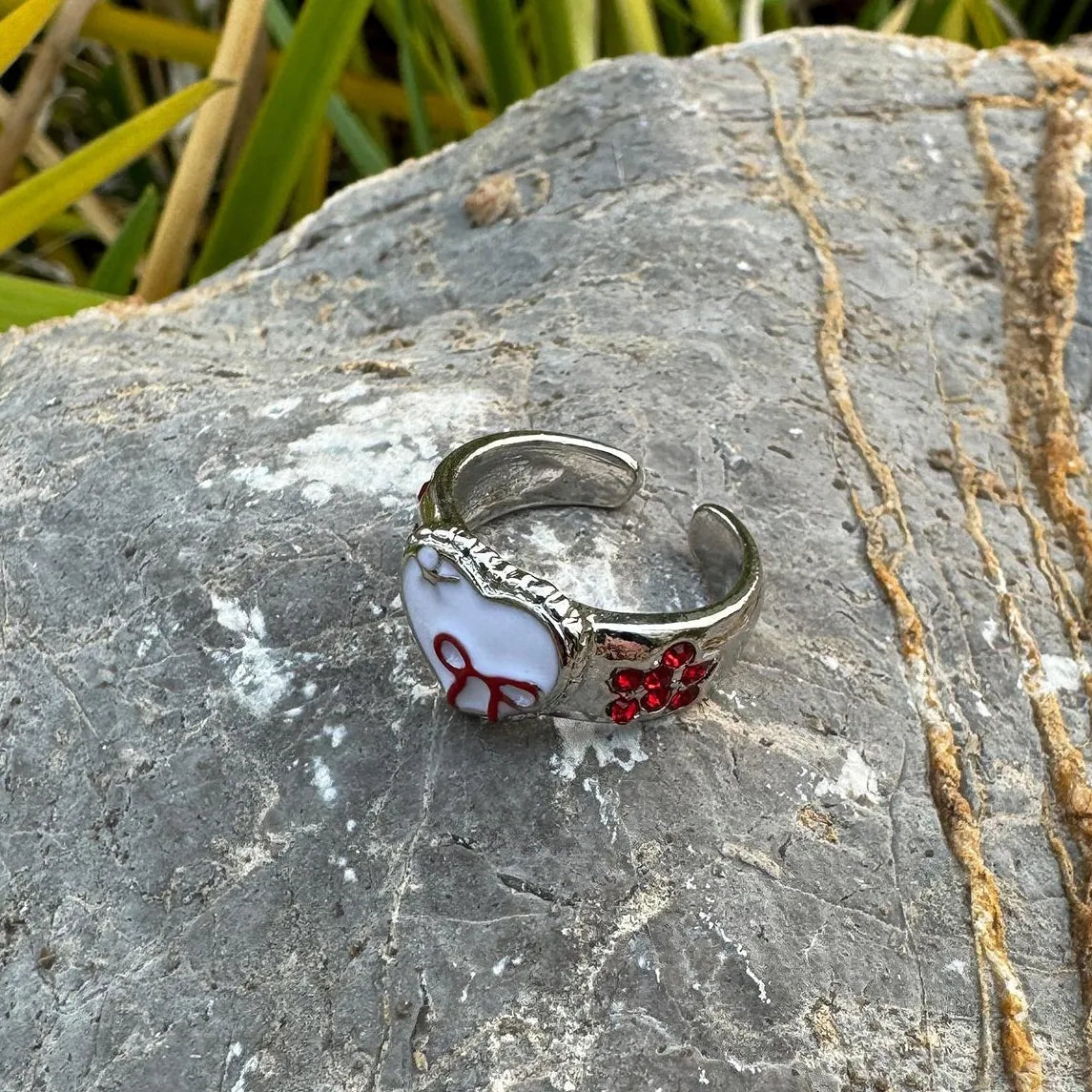 French Retro Red Bow Adjustable Ring