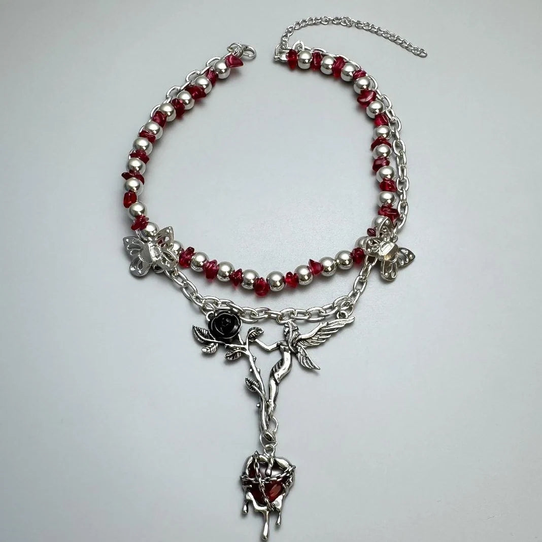 Gothic Red Heart Choker Necklace
