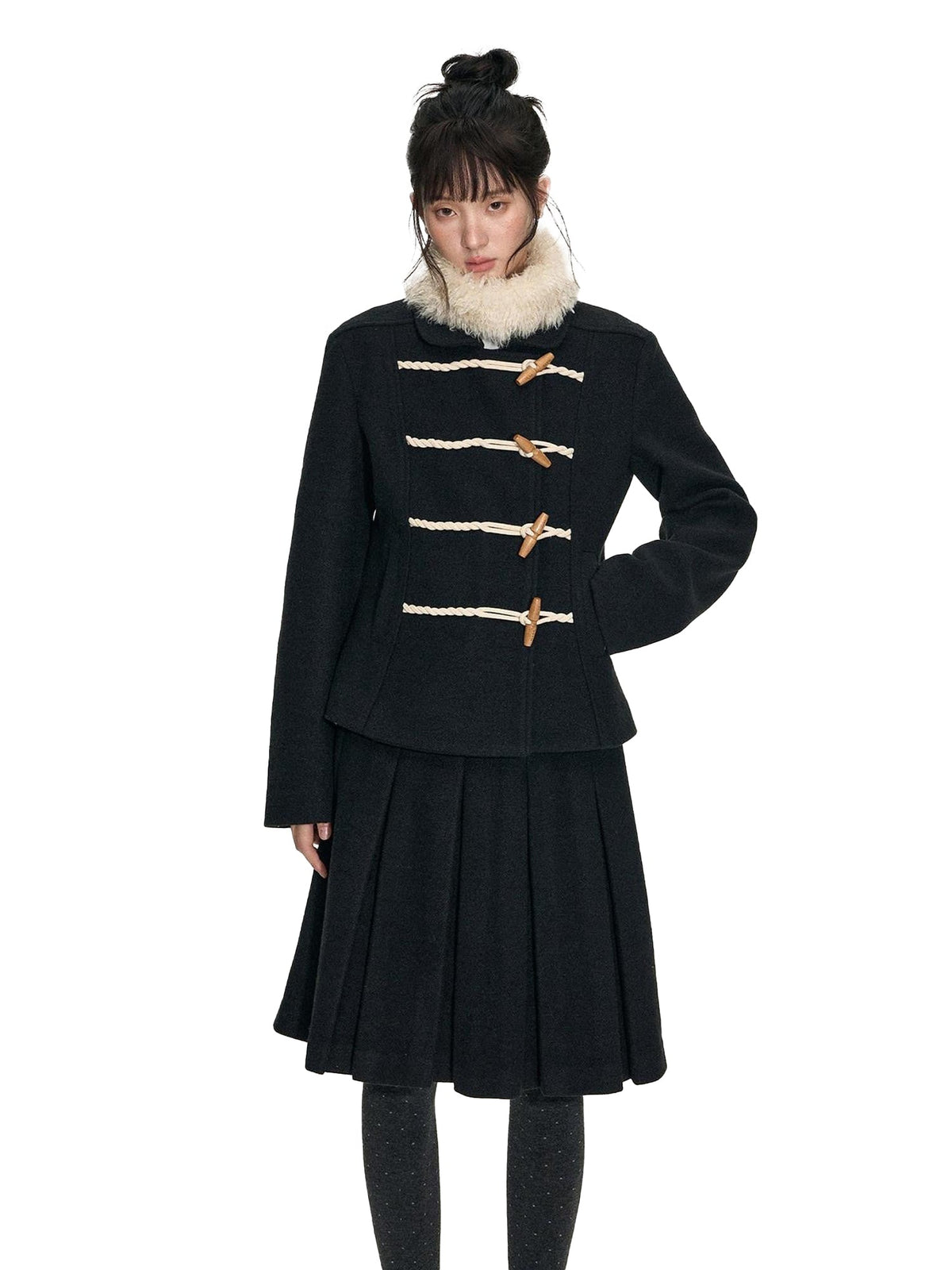 Academy Toggle Button Slim Fit Women'S Polyester Viscose Blend Short Coats