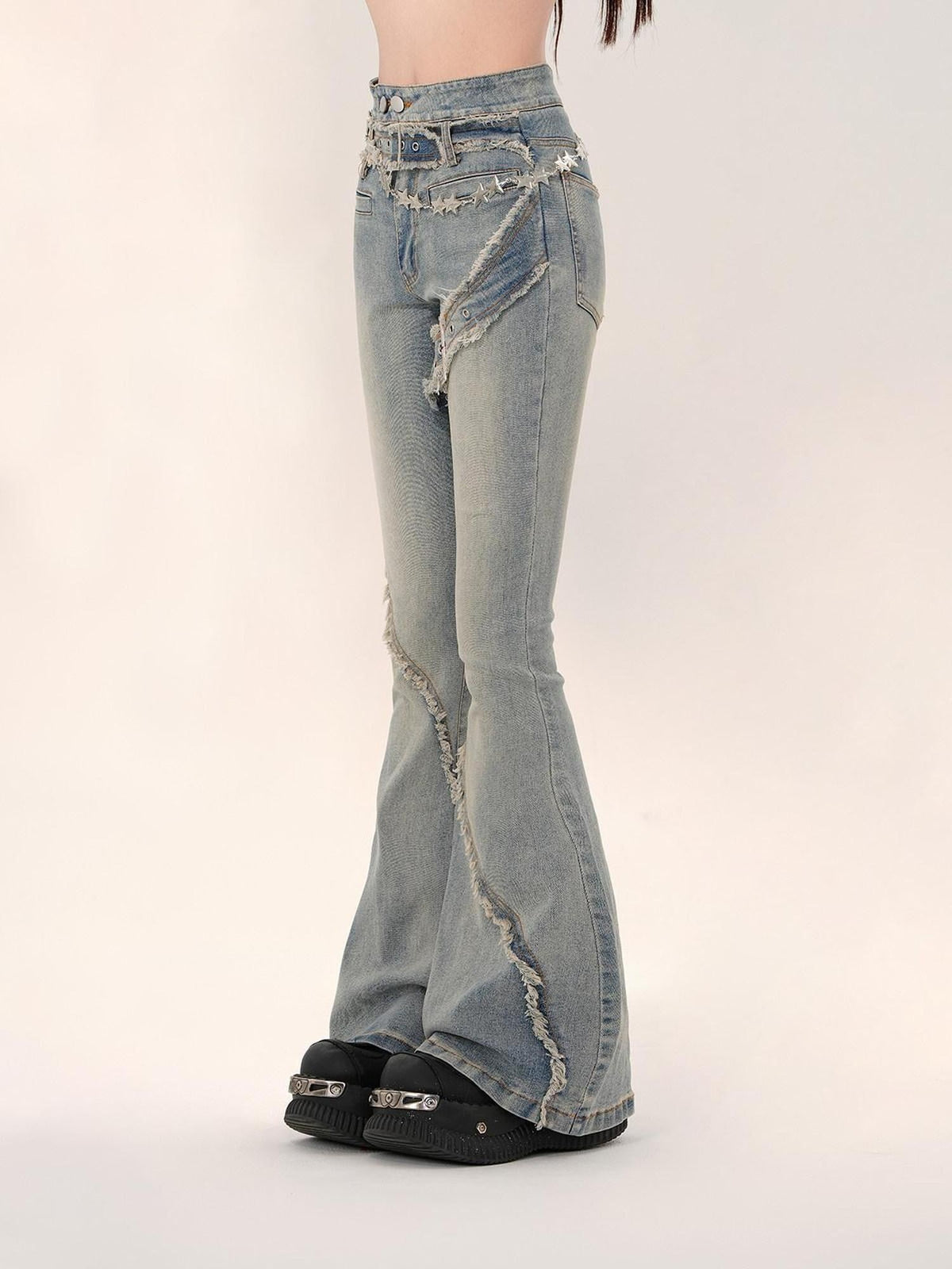 American Narrow Cut Frayed Hem Slim Fit Women's Denim Flare Jeans
