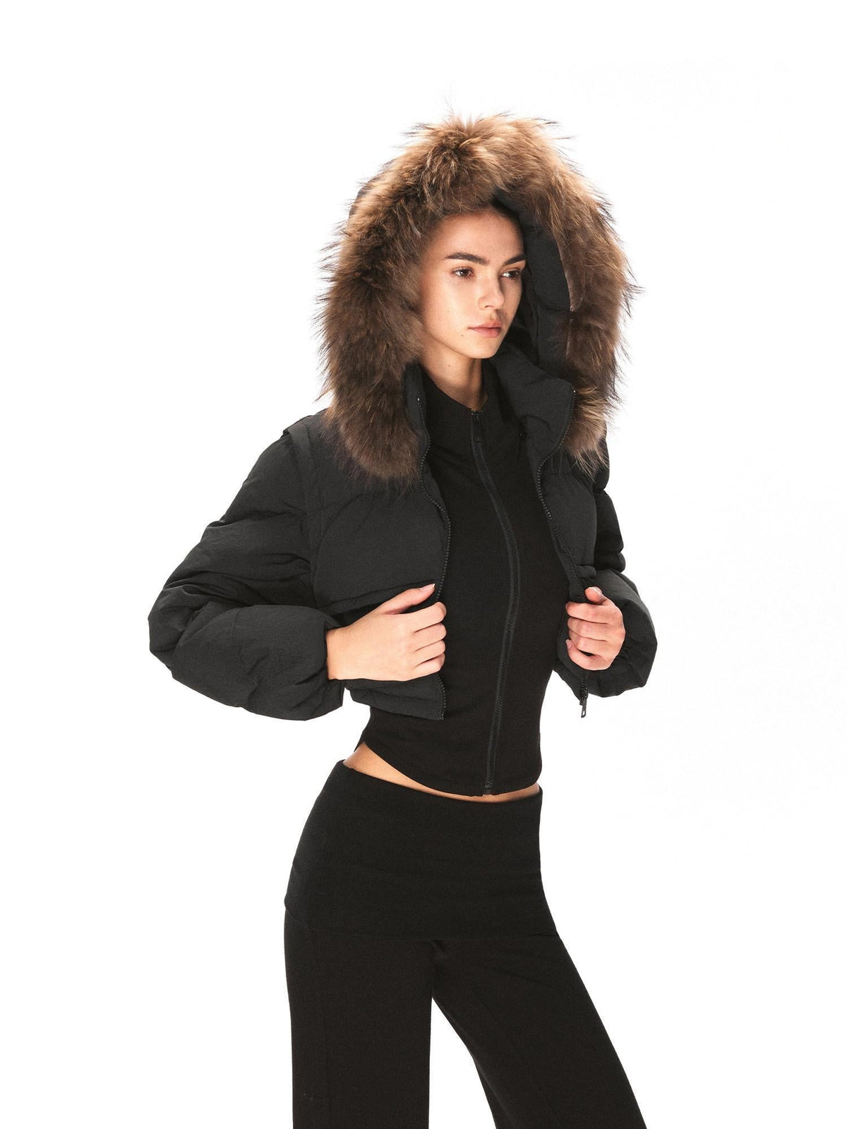 90 Fill White Duck Down Sporty Short Stand Collar Cotton Zipper Down Jacket