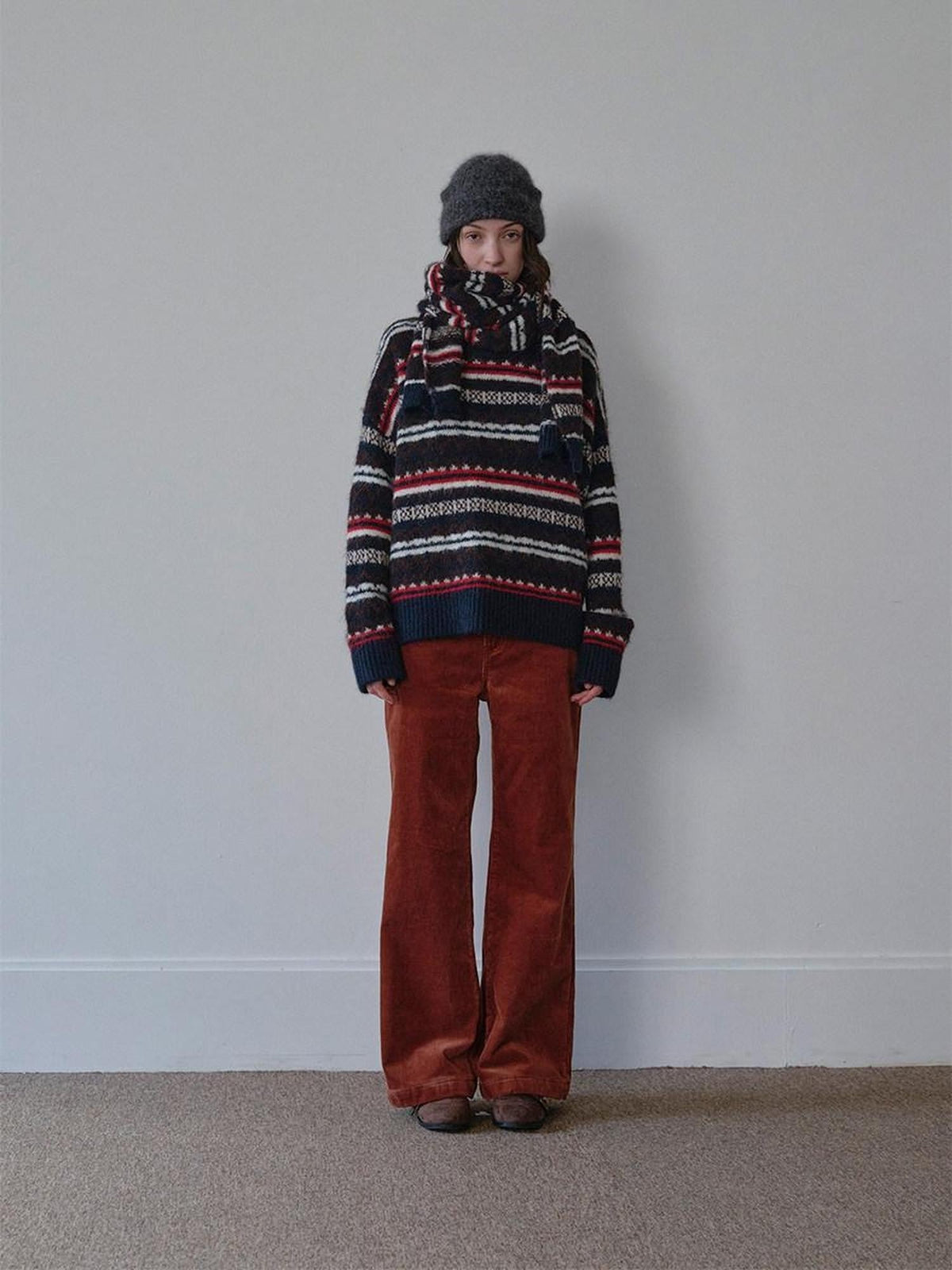 Corduroy Orange Solid Pocket Button Women'S Cotton Straight-Leg Pants