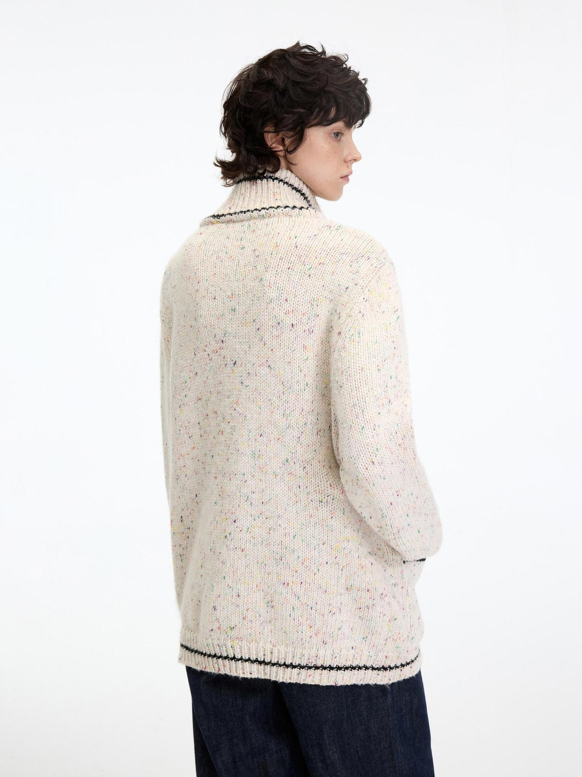 Viscose Wool Blend Button Cardigan Stand Collar Loose Fit Women Apricot Sweaters
