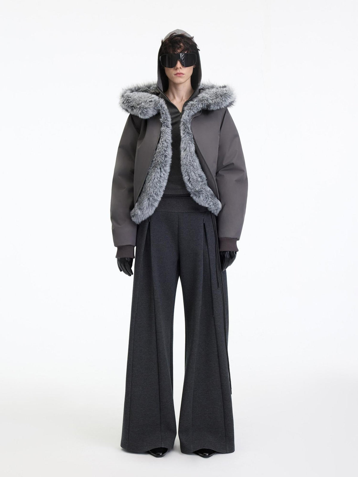 Antibacterial Mid Stretch Zip Casual Mid Rise Heather Gray Wide-Leg Pants