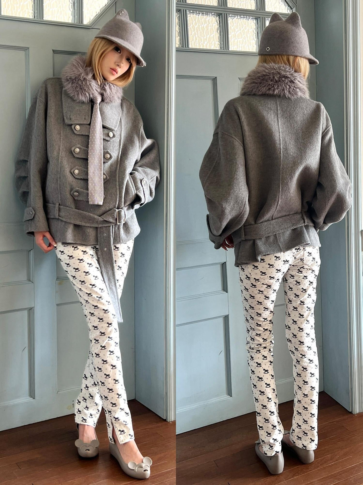 High Stretch Printed Cotton Low Waist Slim Button Fly Straight Pants