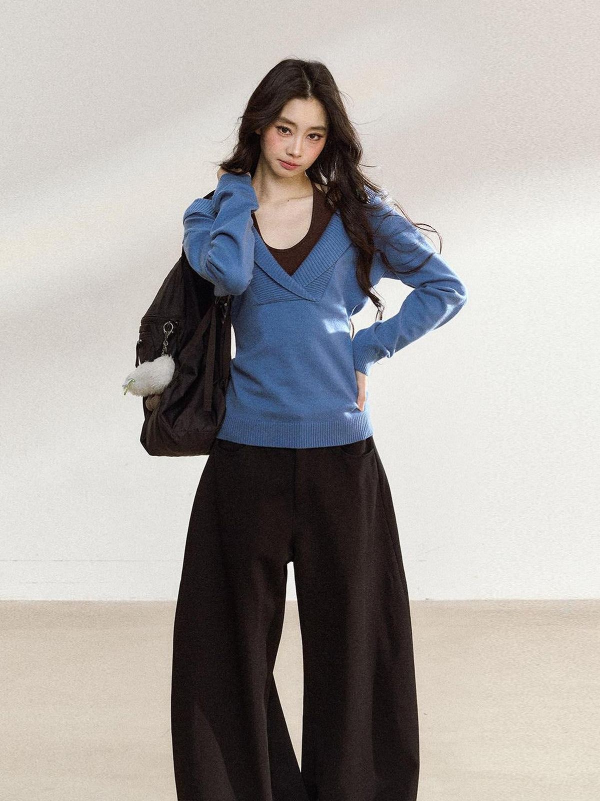Soft Modal Acrylic Blend Casual V-neck Pullover Long Sleeve Women Knit Sweaters