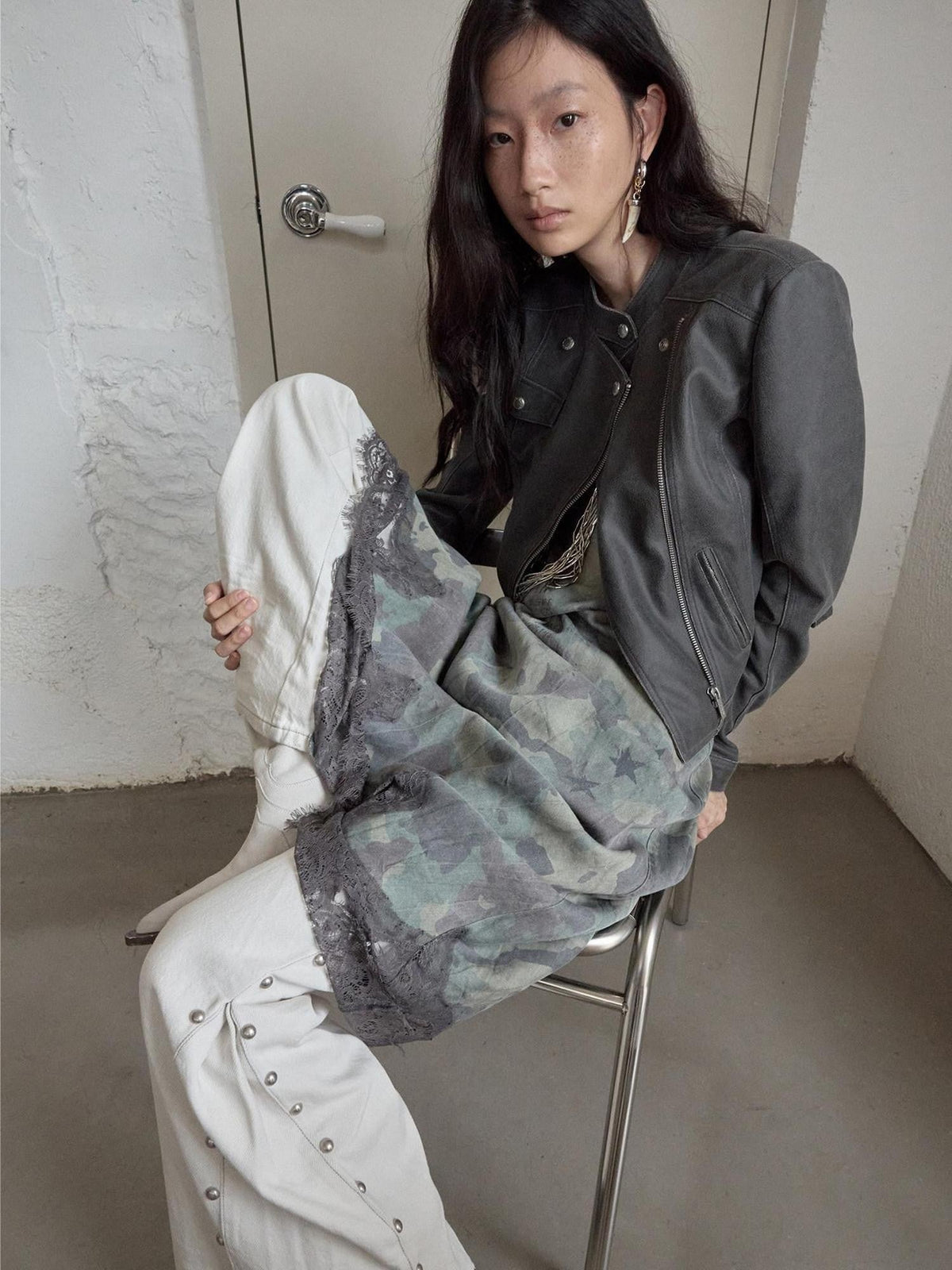 Retro Washed Crackle Distressed Lapel Biker Women's Leather Jackets