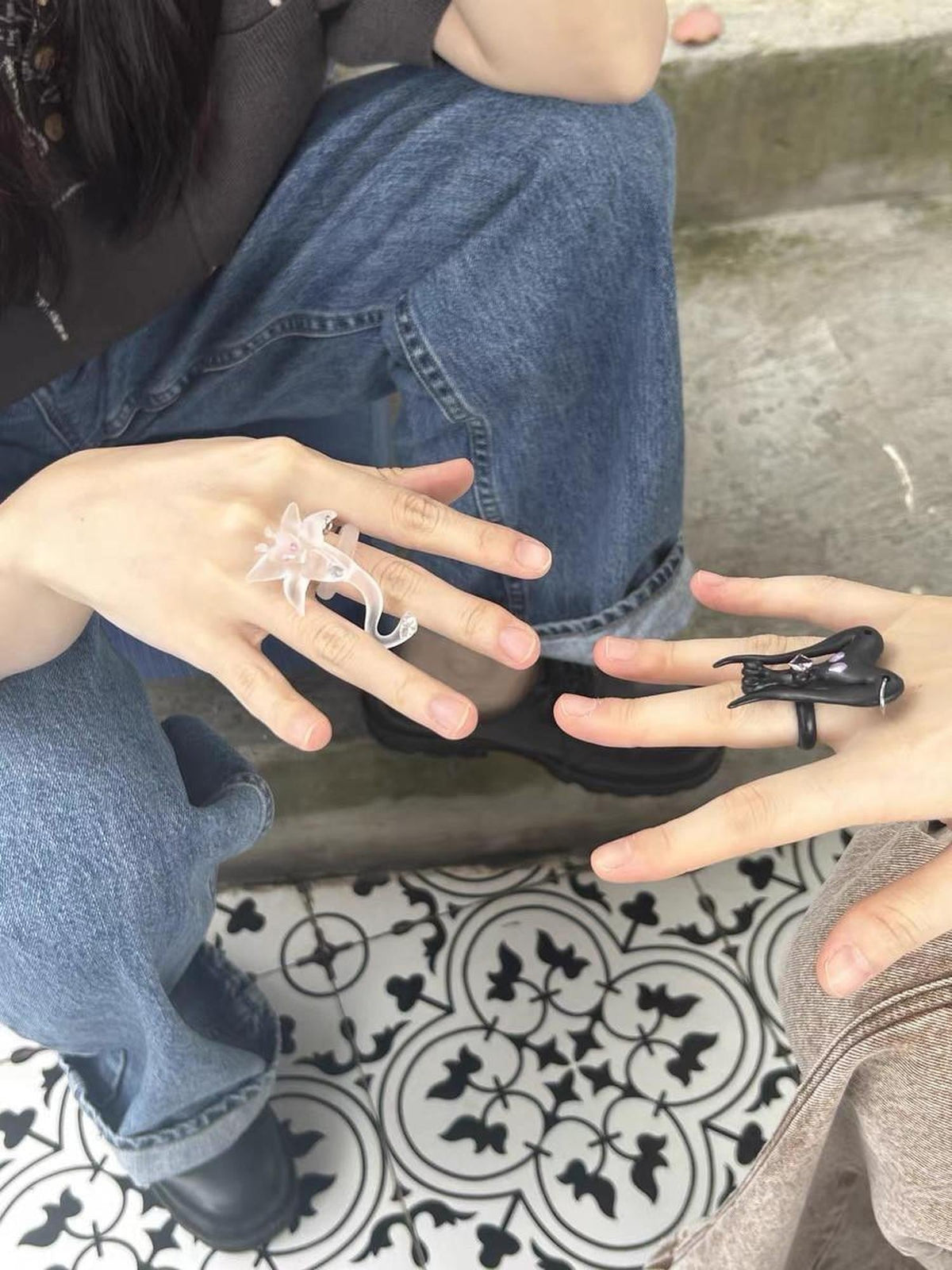 Alien Cute Punk Transparent Women'S Alloy Gemstone Inlay Mixed Material Rings