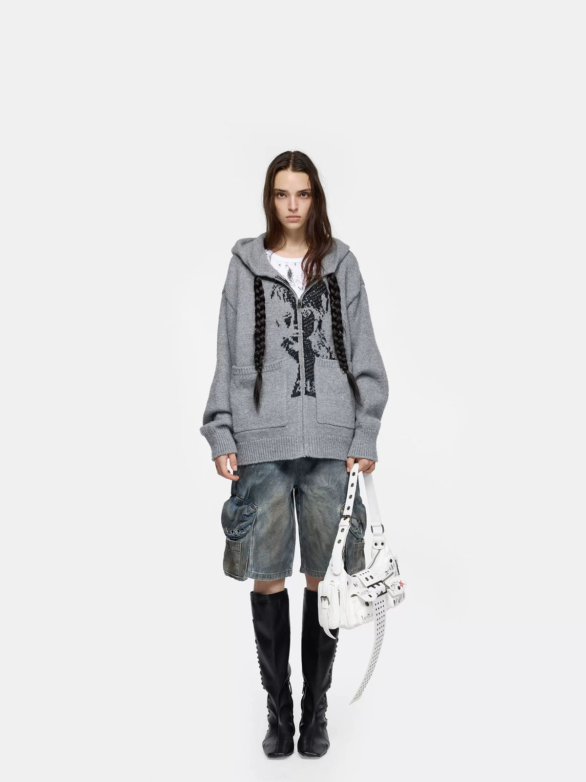 Detachable Braid Hooded Knit Sweater Sweater