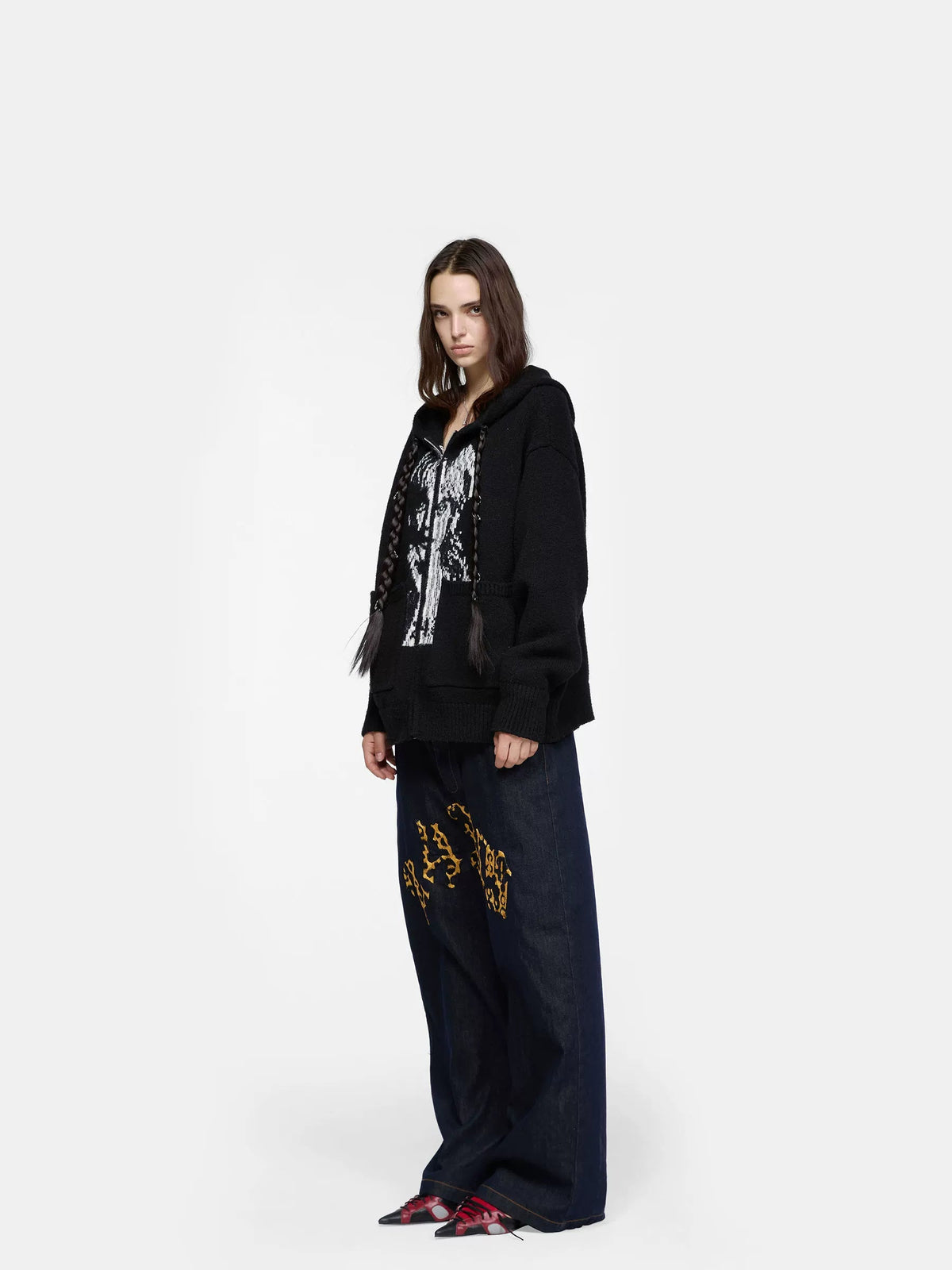 Detachable Braid Hooded Knit Sweater Sweater