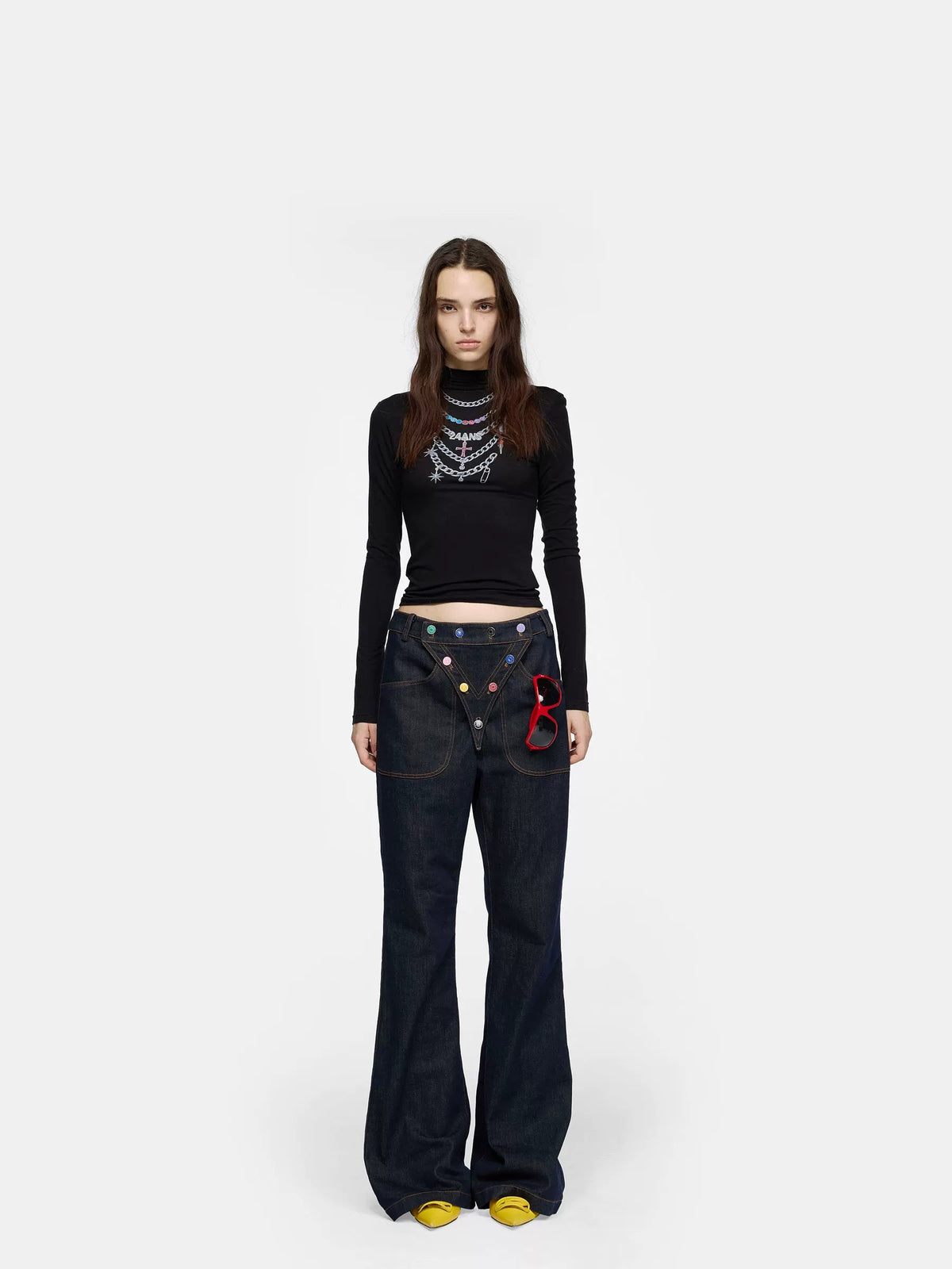 Detachable Placket Flared Jeans Jeans