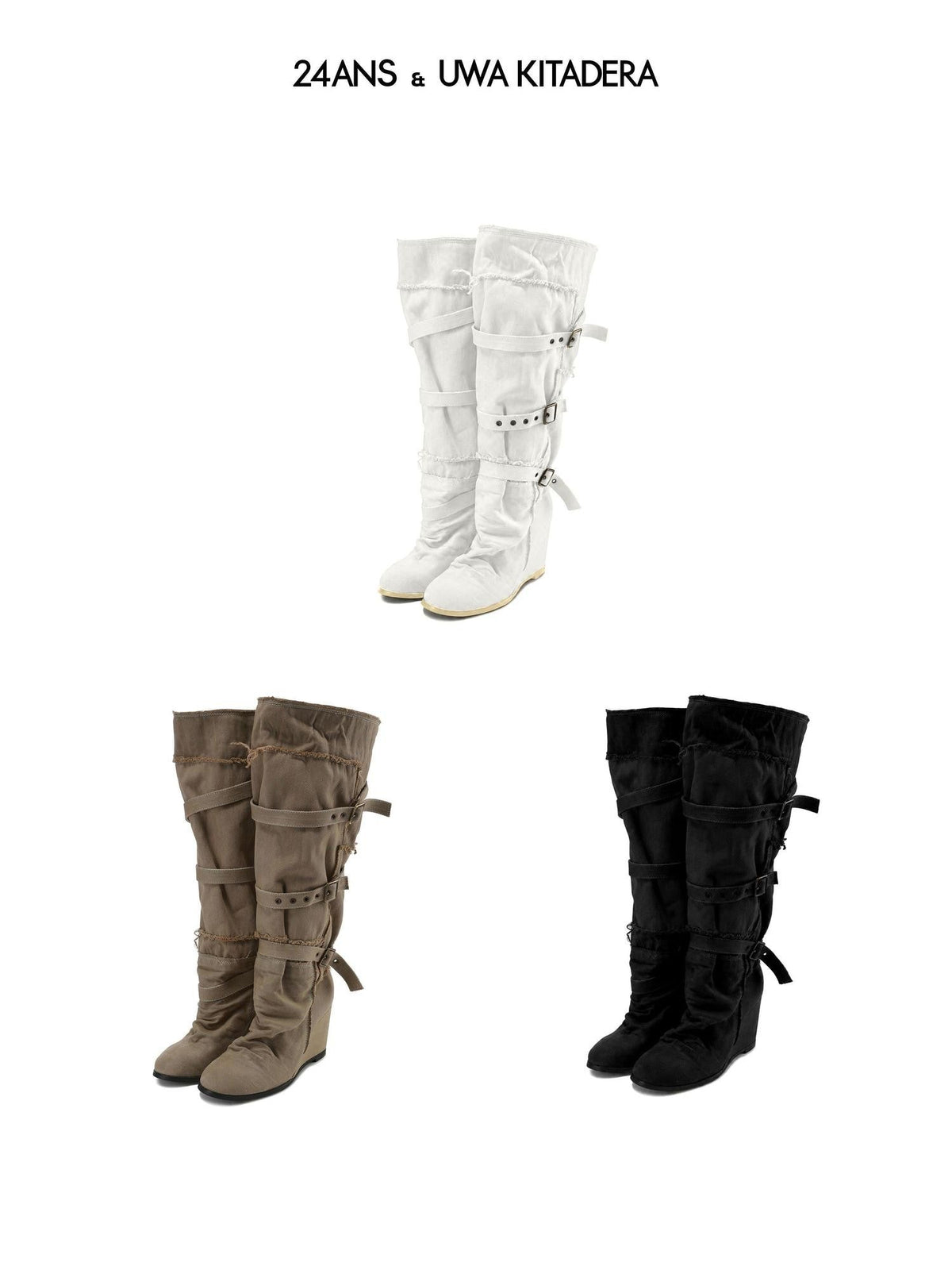 Distressed Belt Buckle Cotton Women's Mid-calf Boots