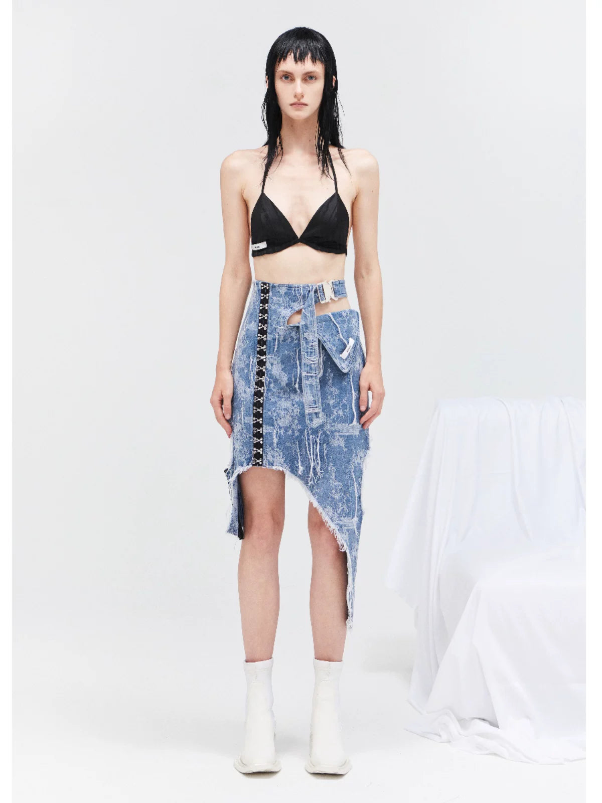 Textured Denim Midi Skirt