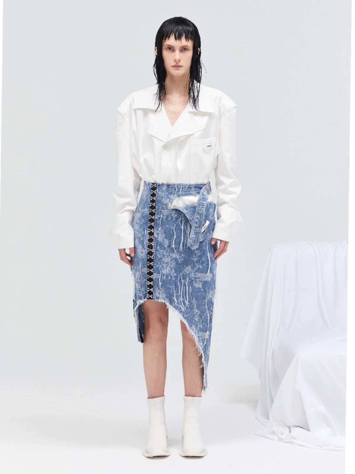 Textured Denim Midi Skirt