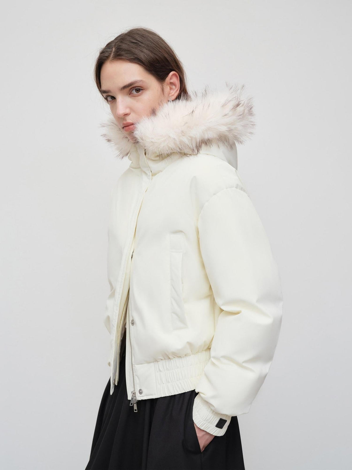 90 Percent White Duck Down Short Straight Women Detachable Hood Fur Down Jackets