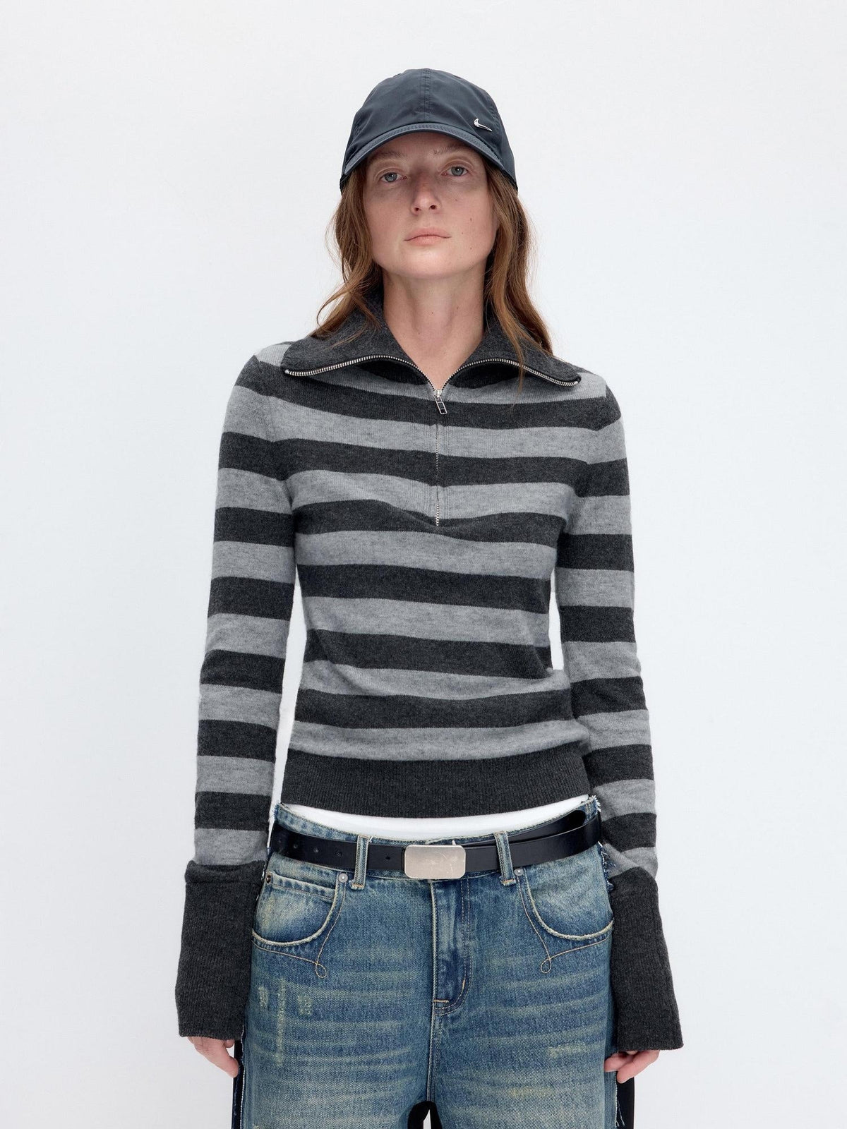 Vintage Slim Fit Wool Striped Pullover Office Commuter Women Sweaters