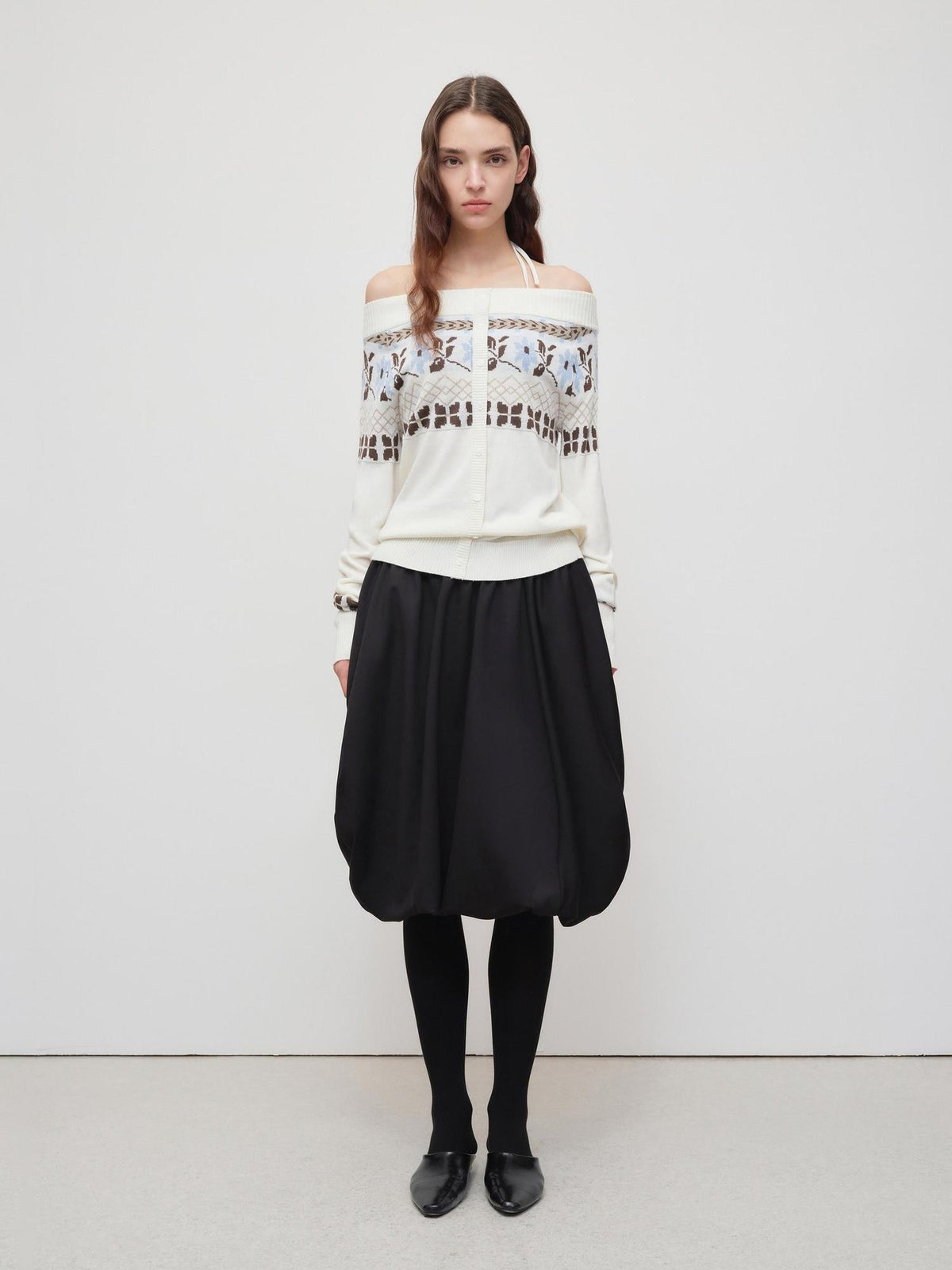 Soft Wool Blend Vintage Loose Pleated Women Knit Pullover Beige Black Sweaters