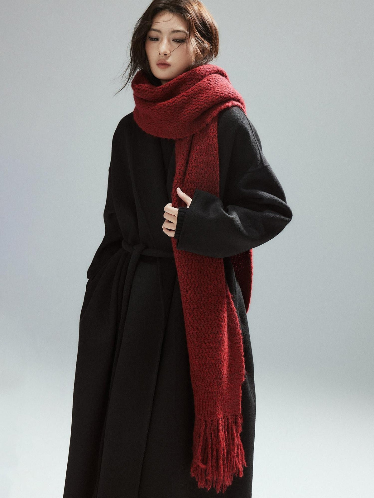 Cozy Acrylic Wool Blend Korean Style Unisex Long Solid Red Decorative Scarves