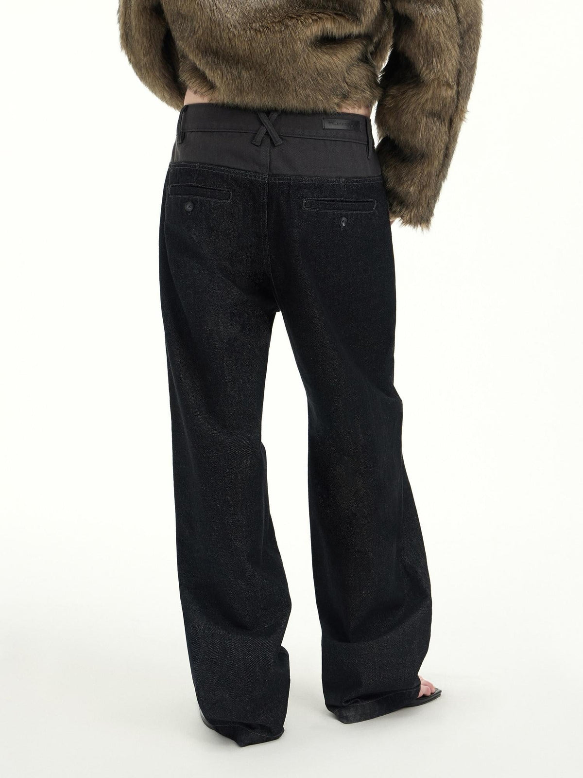 Casual Patchwork Low Waist Loose Women Black Cotton Wide-Leg Jeans