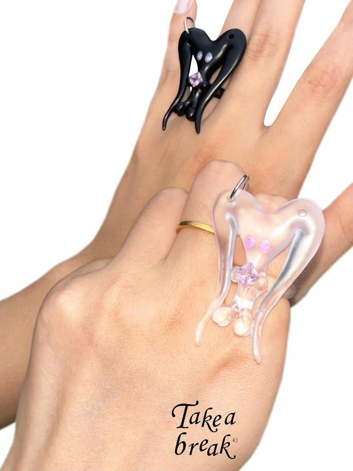 Alien Cute Punk Transparent Women'S Alloy Gemstone Inlay Mixed Material Rings