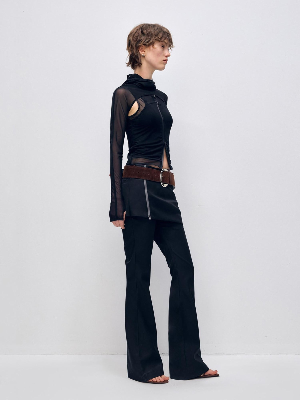 Low Waist Zip Slim Minimal Microflare Women Classic Black Flare Pants
