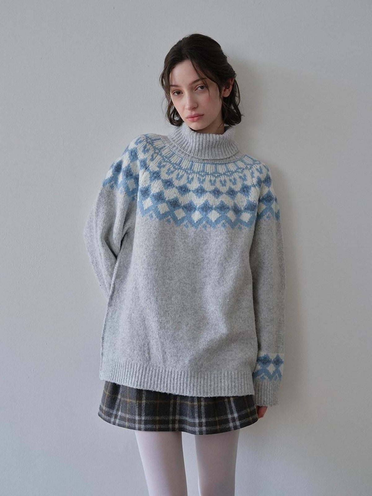 Nordic Fair Isle Jacquard Oversized Women'S Wool Blend Sweaters