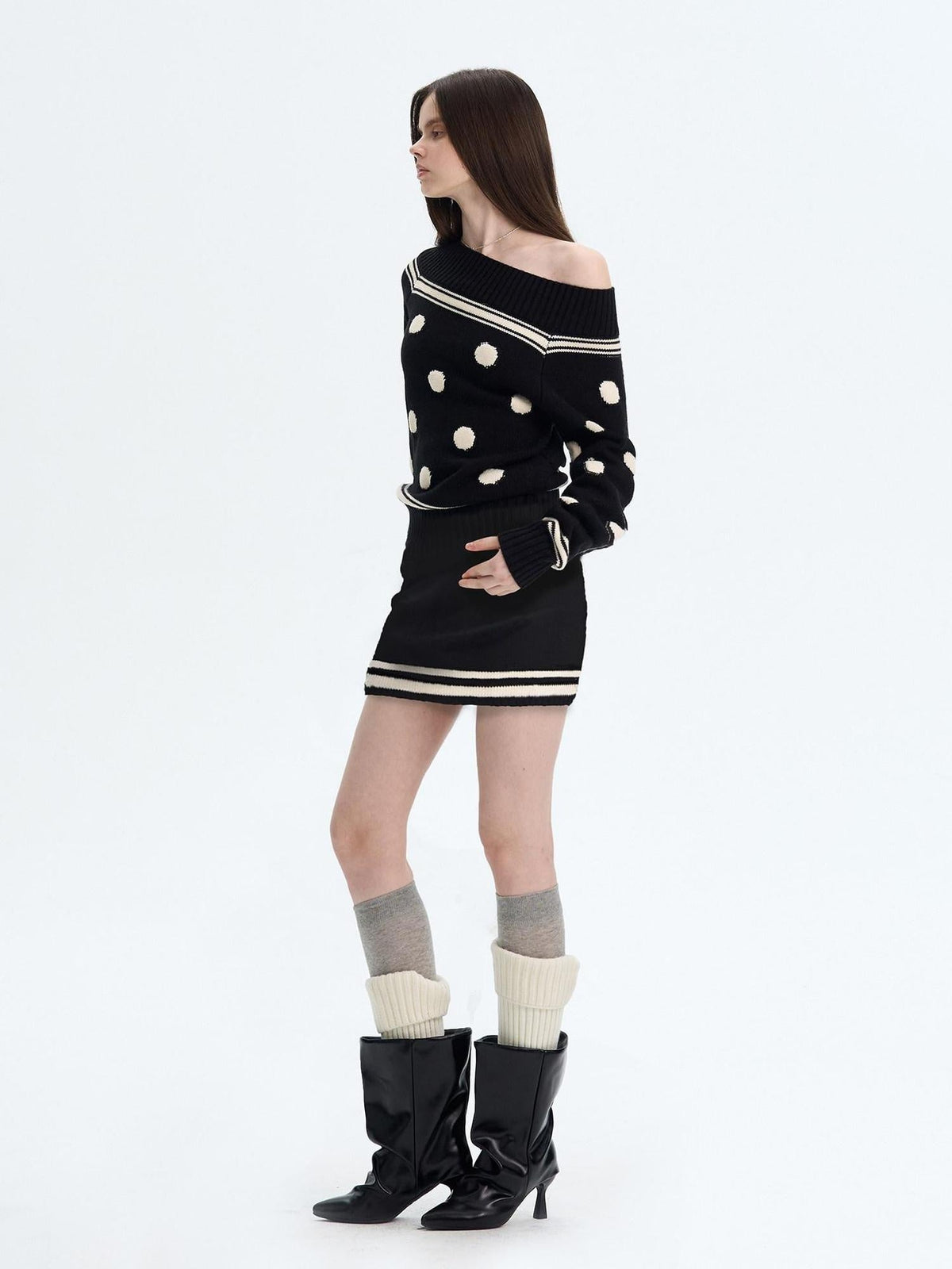 Soft Wool Blend Colorblock Vintage Slim Fit Long Sleeve Women Knit Sweaters