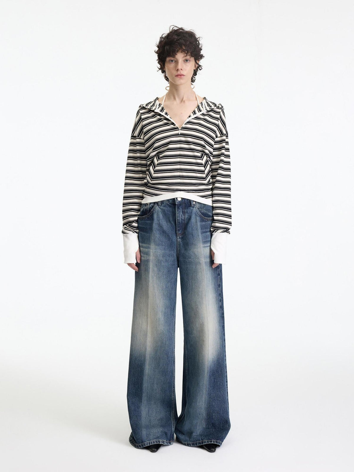 Washed Ice Blue Casual Natural Waist Womens Non Stretch Denim Straight Jeans