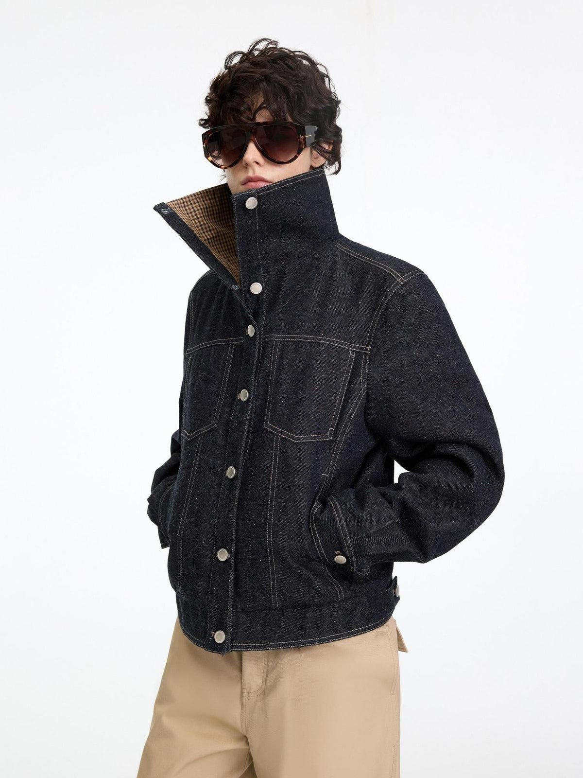 Indigo Relaxed Commuter Loose Fit Long Sleeve Solid Single Button Denim Jackets