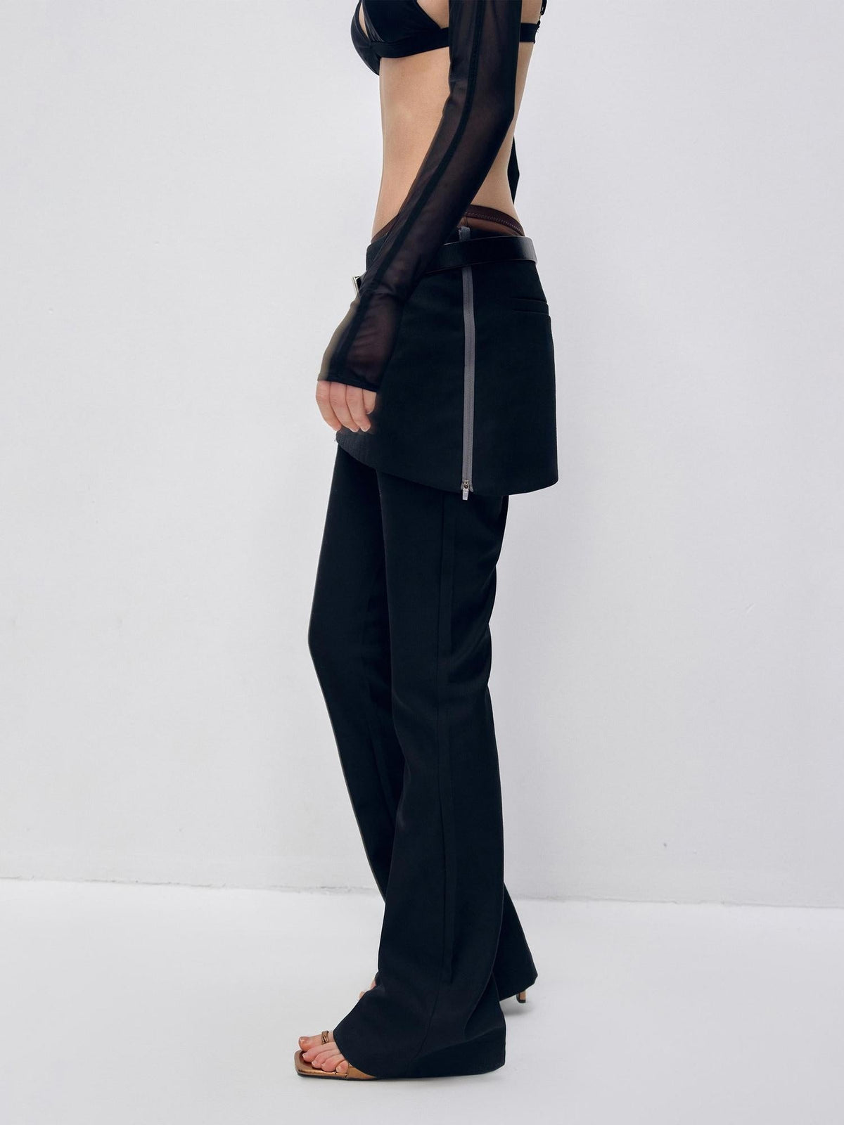 Low Waist Zip Slim Minimal Microflare Women Classic Black Flare Pants