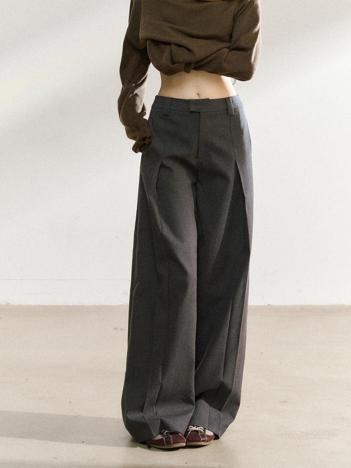 High Waist Commuter Straight Fit Long Dark Gray Teen Girls Straight Pants