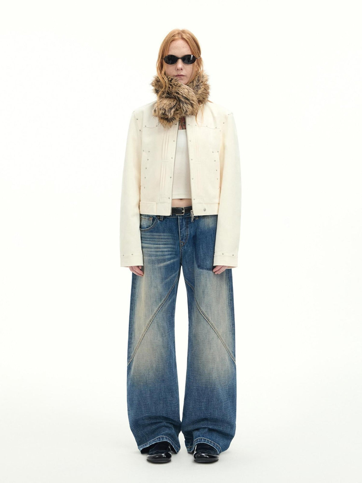 Vintage Washed Low Rise Cotton Boxy Women Zip Fly Nostalgic Blue Straight Jeans