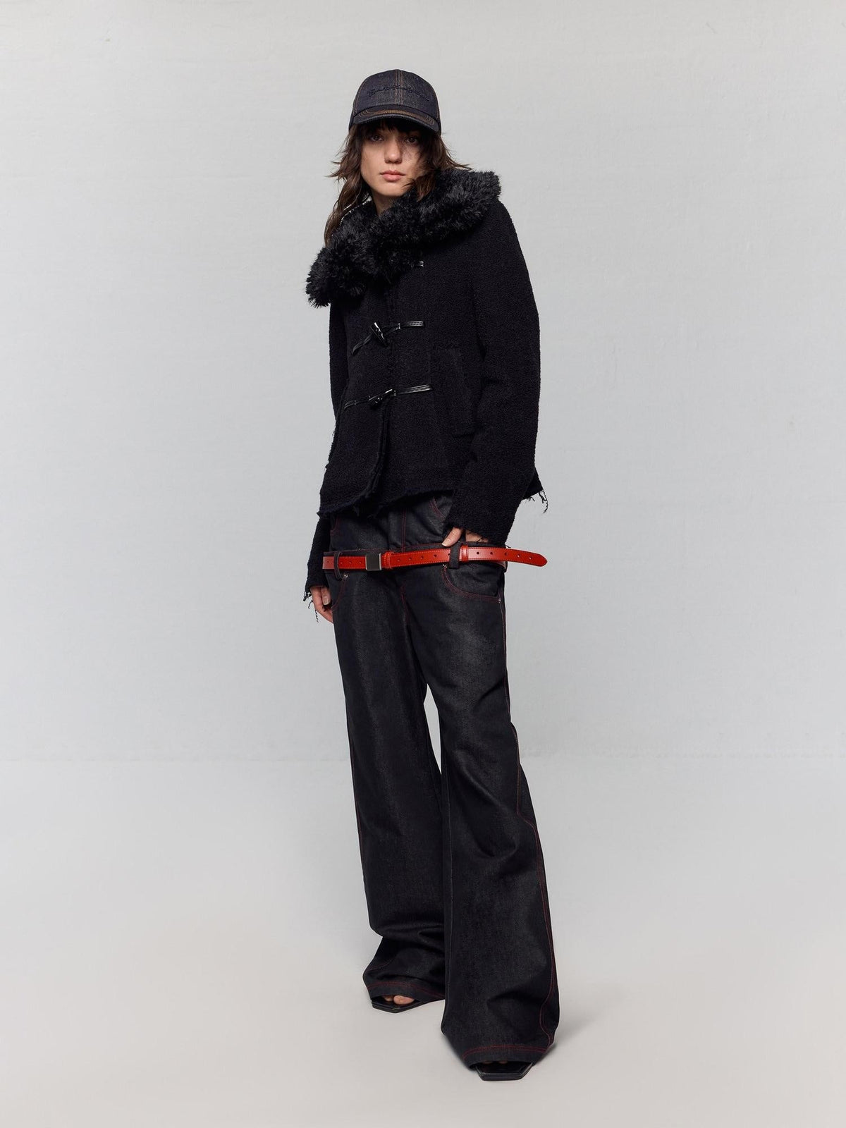 Low Rise Colorblock Loose Fit Zip Fly Black Denim Stretch Wide-Leg Jeans