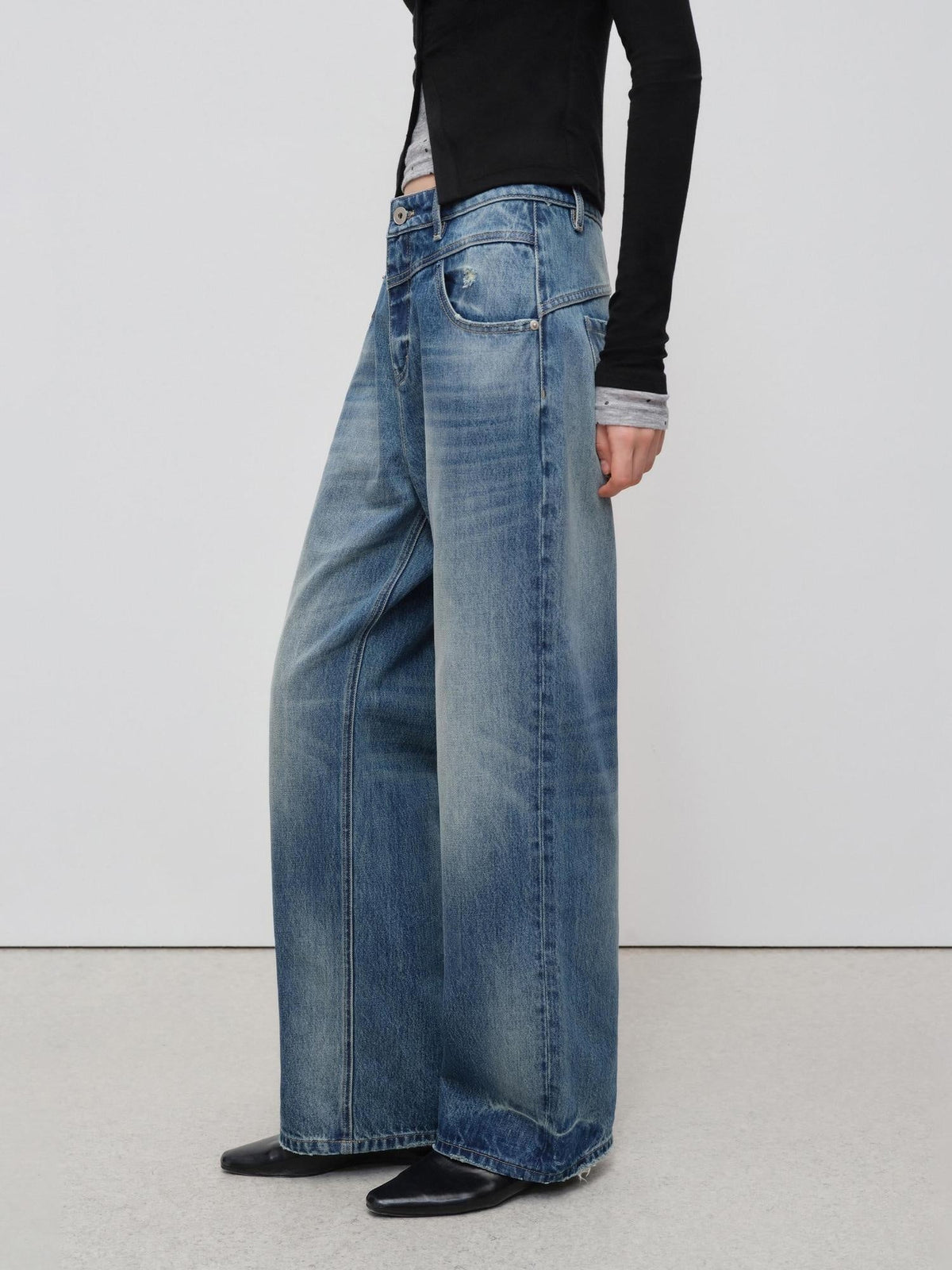 Vintage Washed Cotton Natural Waist No Stretch Ladies Blue Straight Jeans
