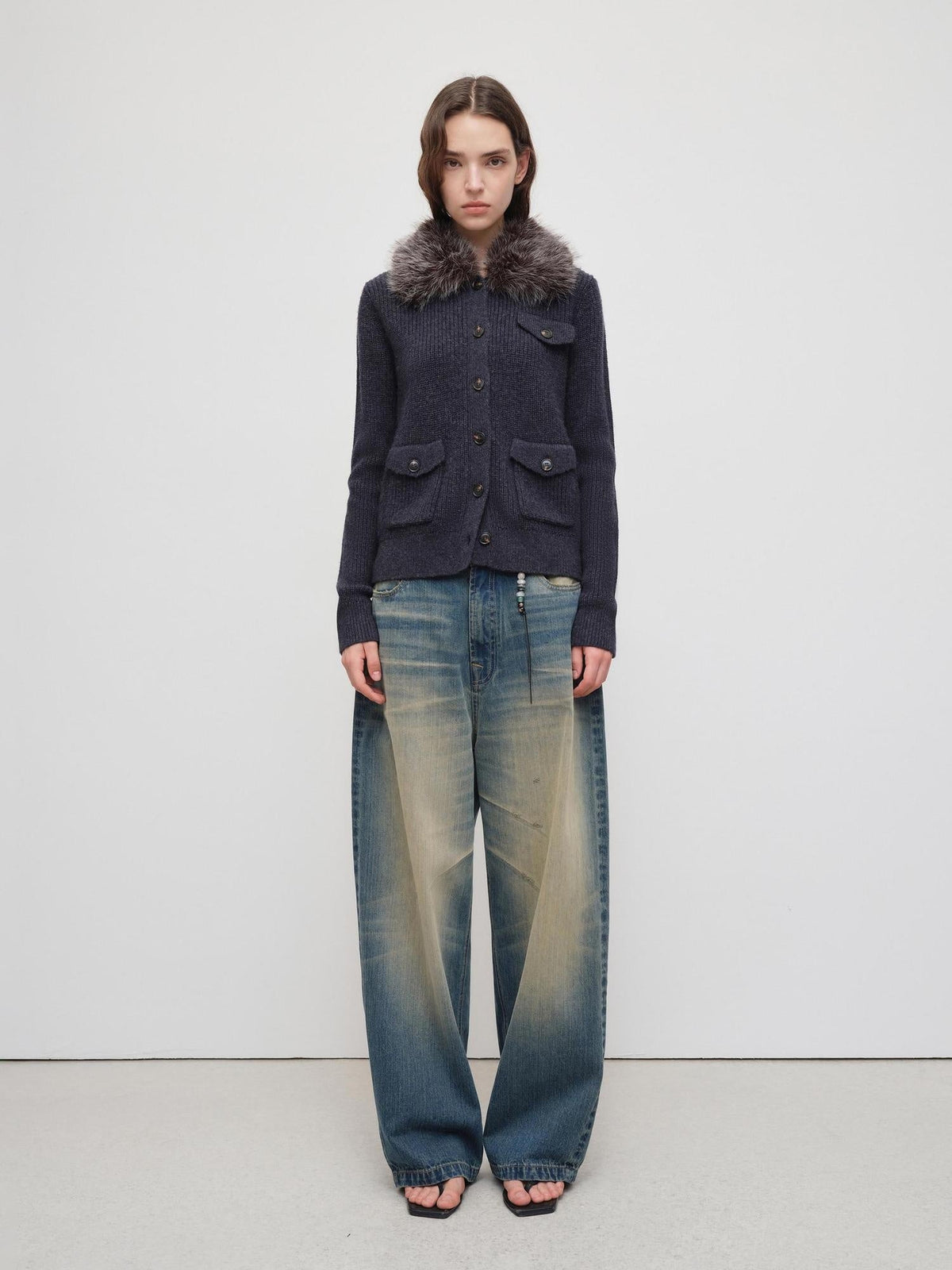 Durable Distressed Vintage Blue Low Rise Wide Leg Casual Denim Straight Jeans