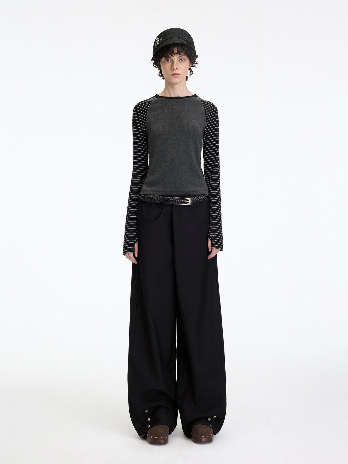 Comfortable Low Rise Minimalist Unisex Black Polyester Wide-Leg Pants