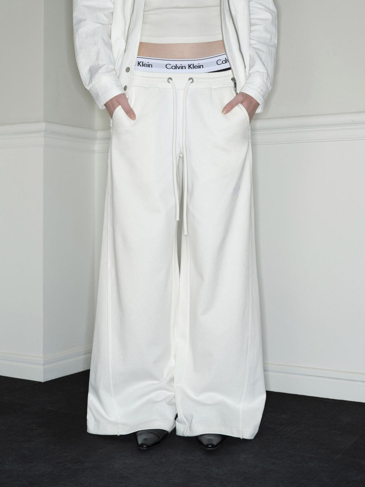100 Percent Cotton Original Low Waist Pocket Moonlight White Wide-Leg Pants