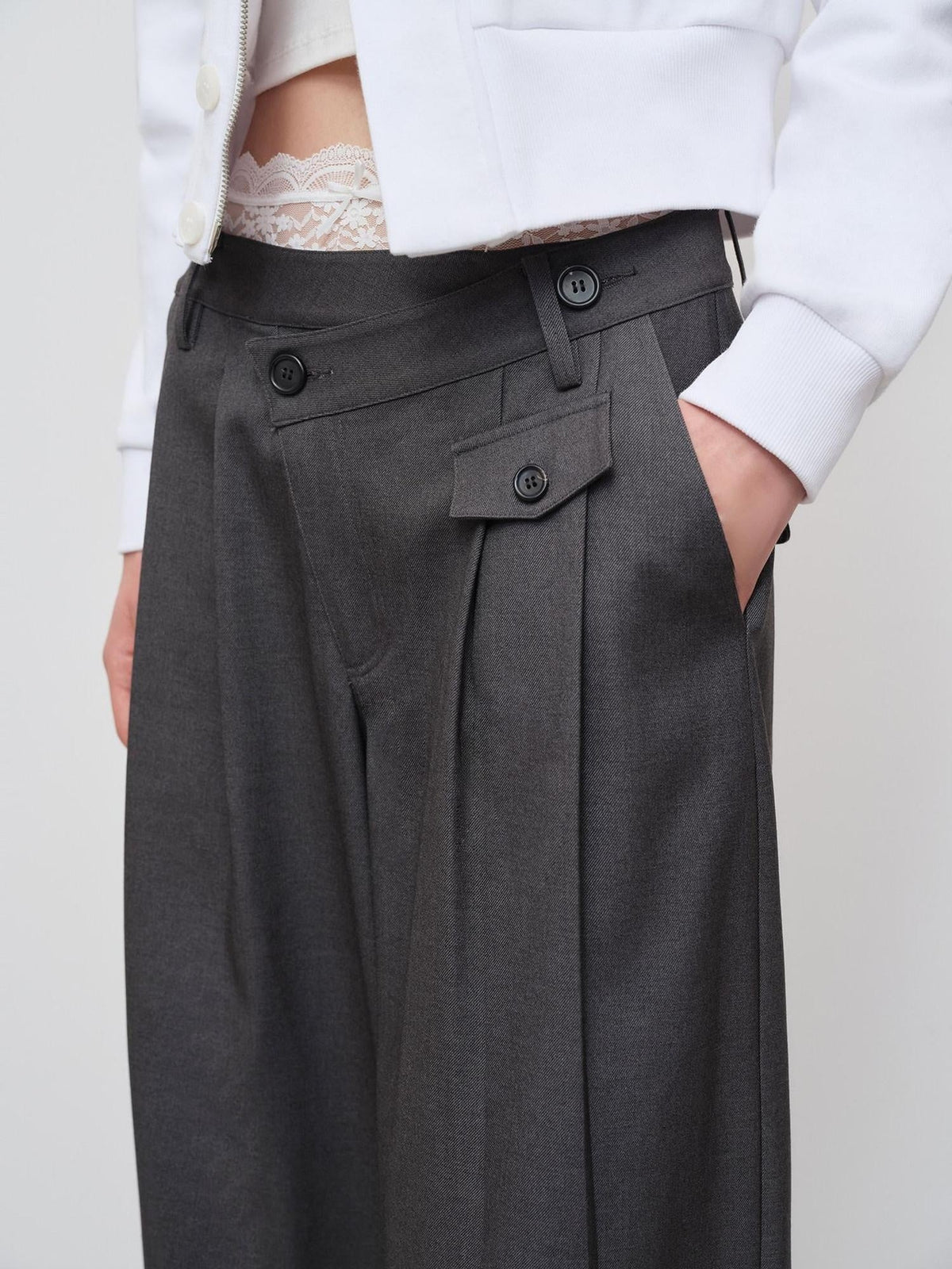 Soft Stretch Midrise Gray Casual Womens Zip Fly Polyester Lyocell Wide-Leg Pants