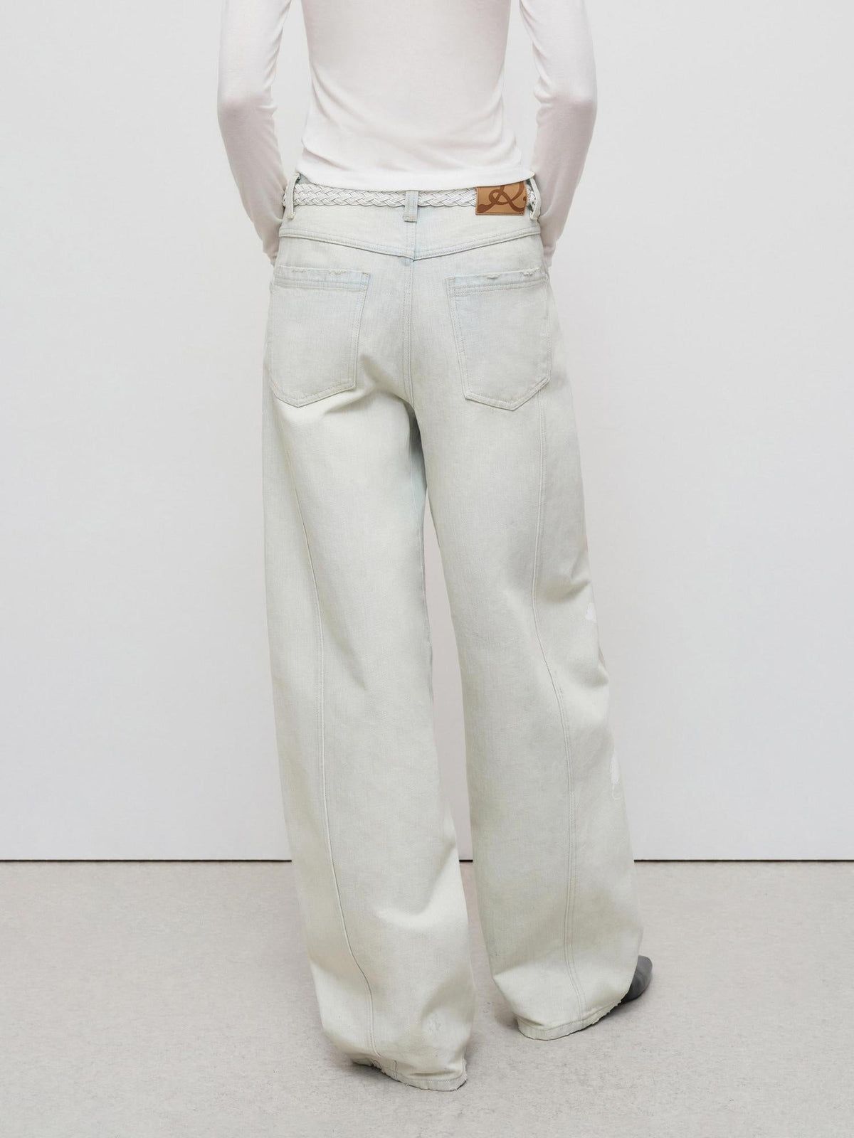 Vintage Light Blue Floral Cotton Loose Casual Womens Zipper Fly Wide-Leg Jeans