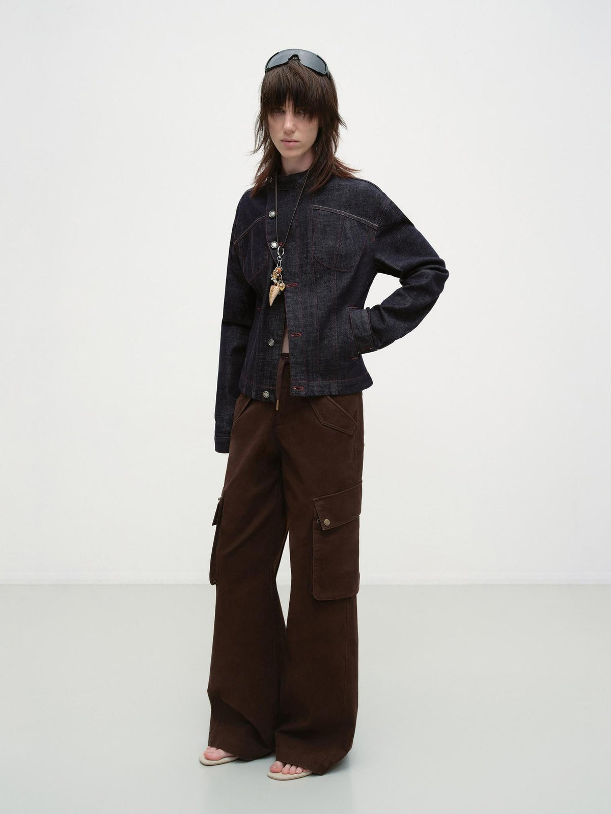 Vintage Asymmetric Fitted Waist Unisex Dark Indigo Cotton Button Denim Jackets