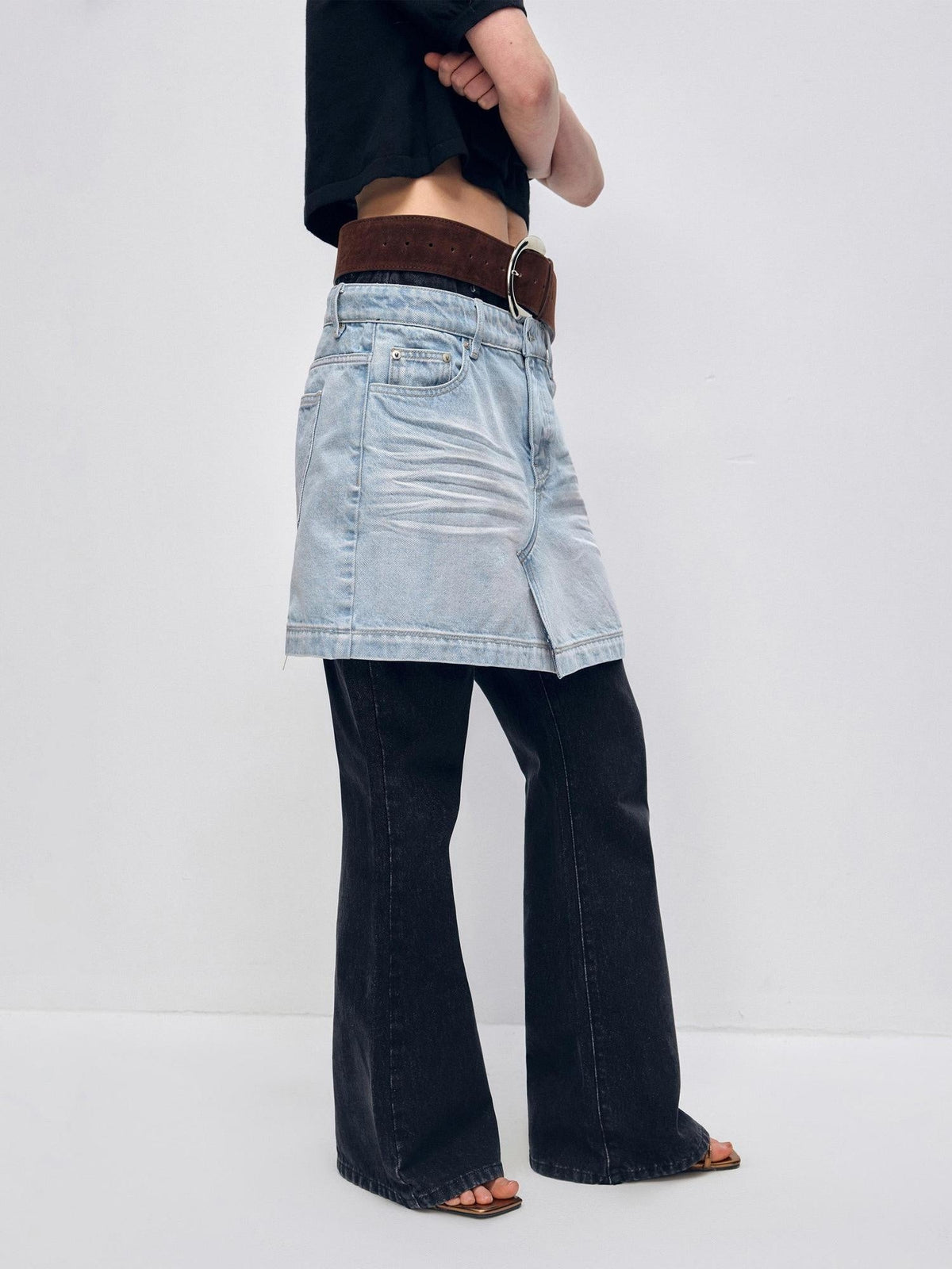 High Stretch Slim Fit Natural Waist Zipper Everyday Blue Black Denim Flare Jeans