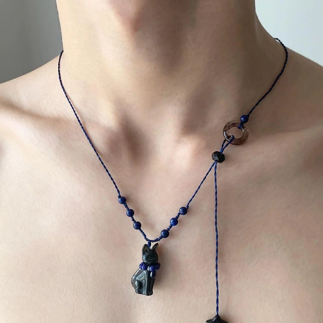 Adjustable Beaded Cat Necklace