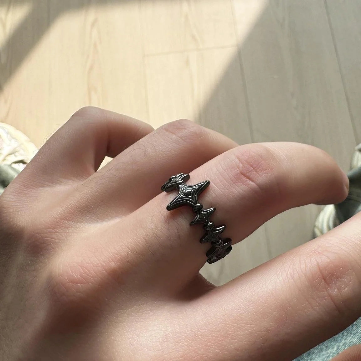 Adjustable Black Star Spike Ring