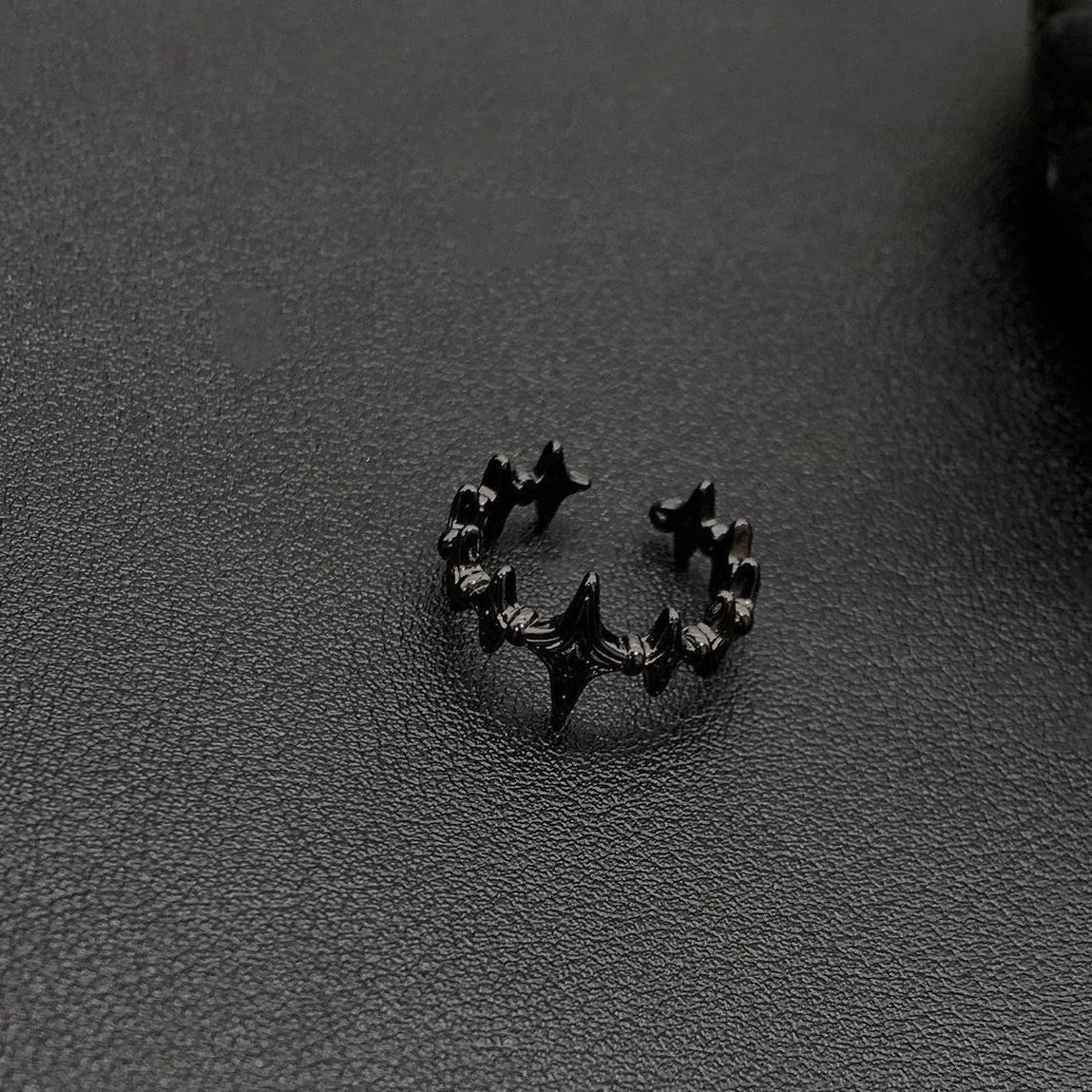 Adjustable Black Star Spike Ring