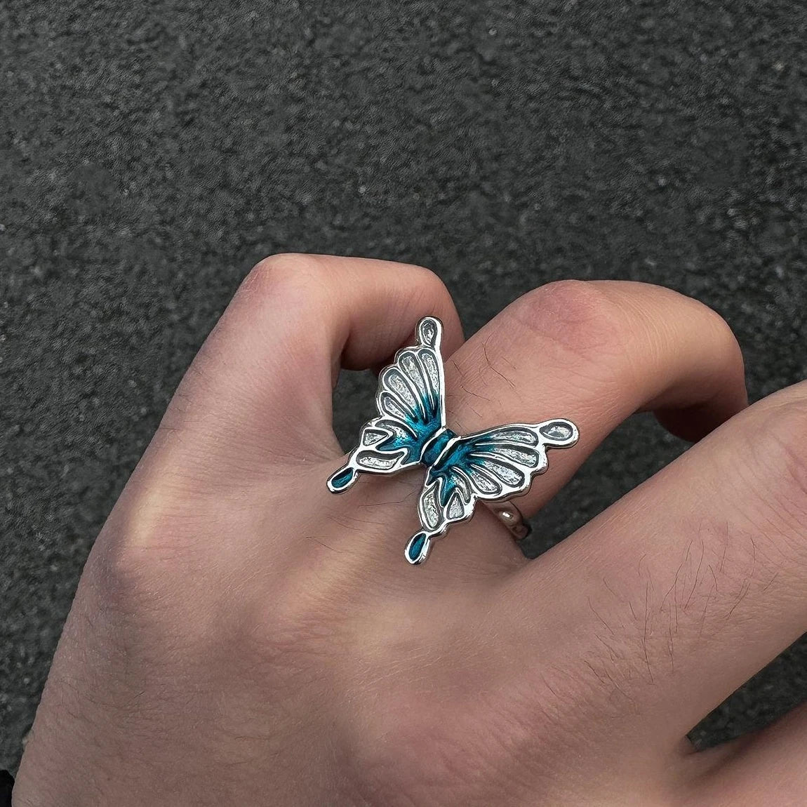 Adjustable Blue Butterfly Open Ring
