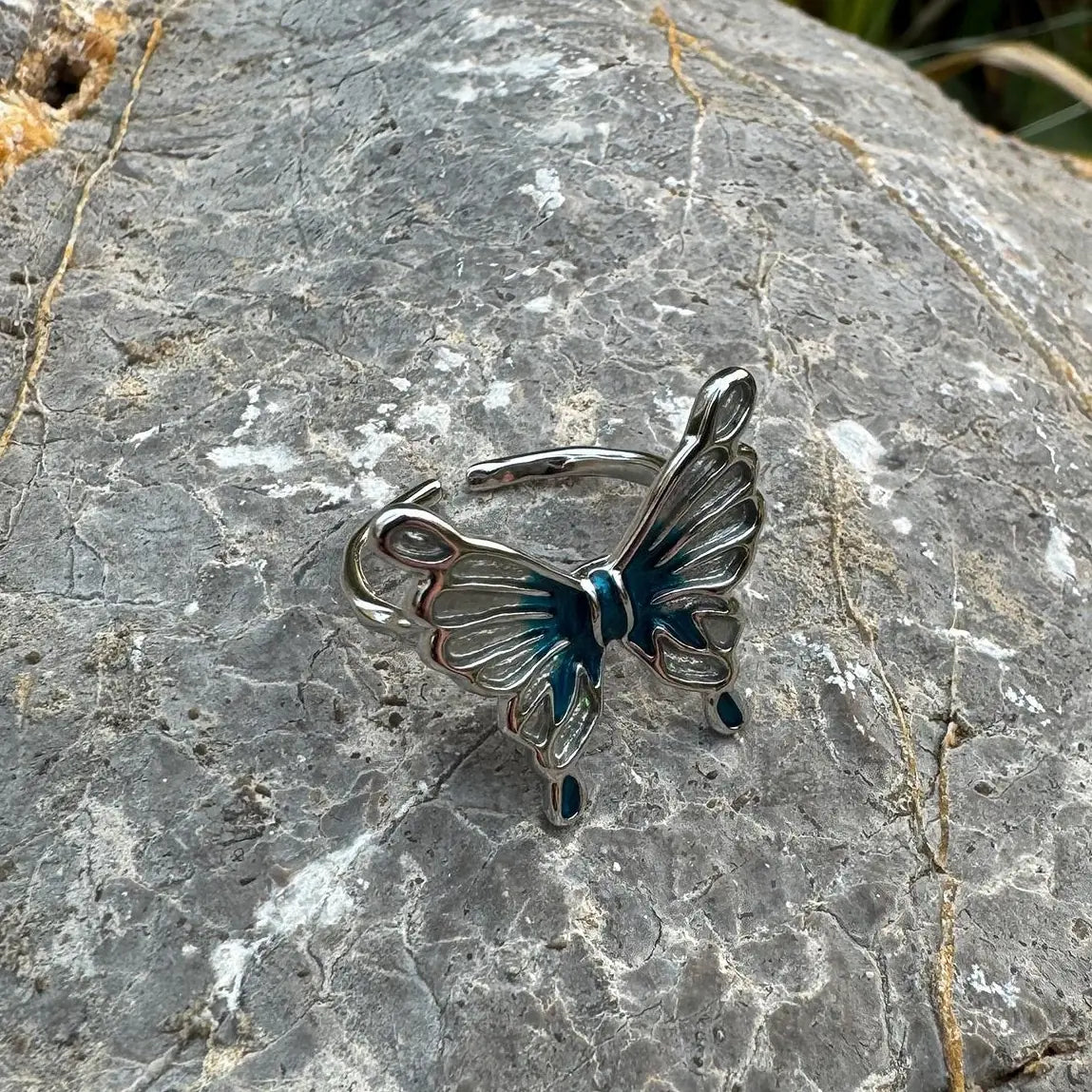 Adjustable Blue Butterfly Open Ring