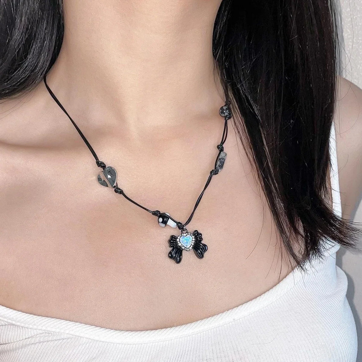 Adjustable Bow Zircon Pendant Necklace